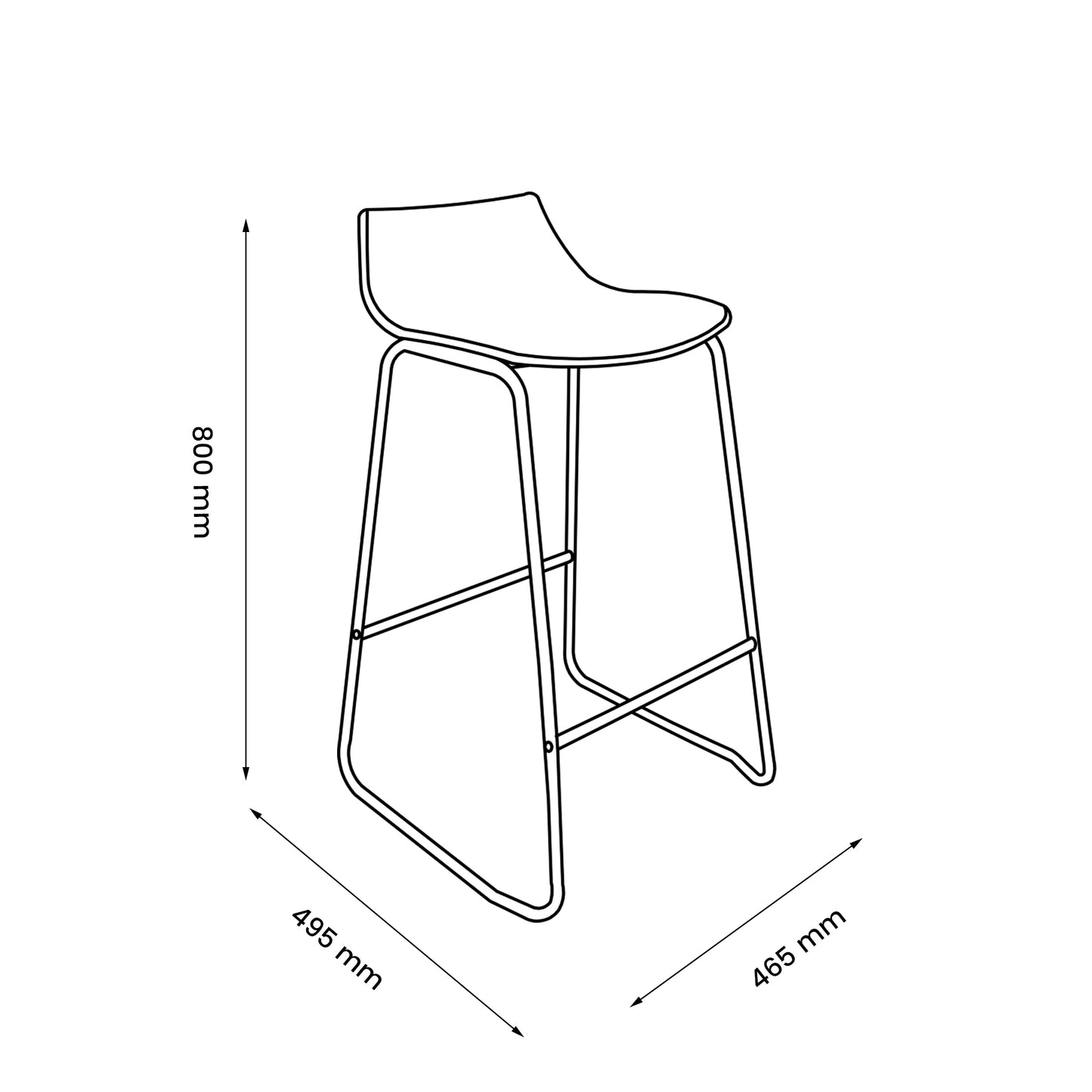 Modern Beige Bar Stool Set, PP Seat & Metal Legs - LAMER BEIGE 2PCS