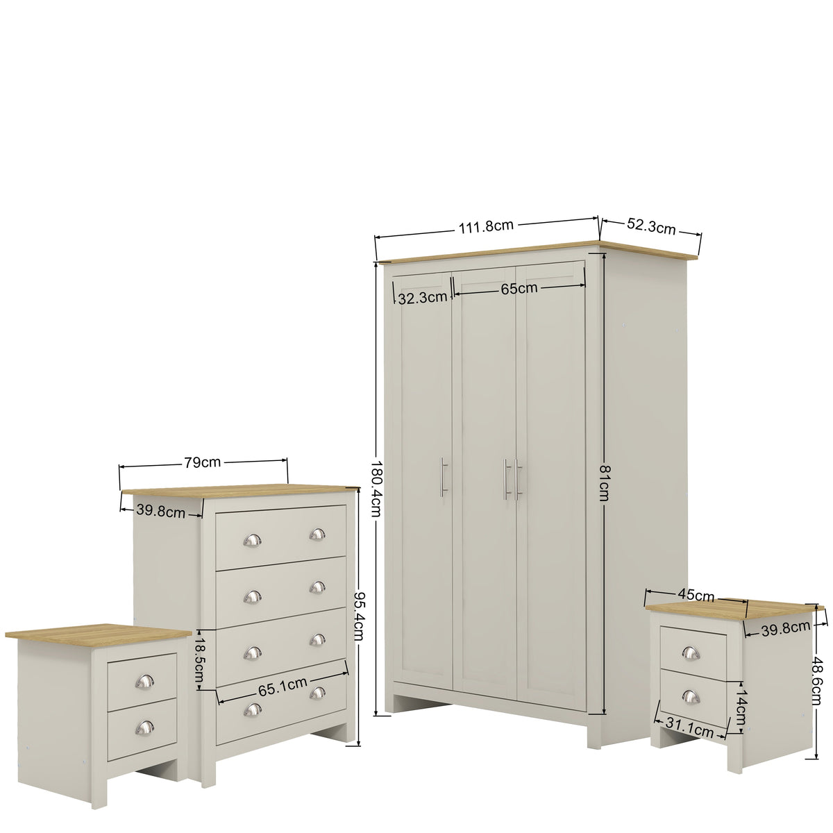 Modern Bedroom Set, Particleboard & MDF, 4-Piece - LANCASTER Beige