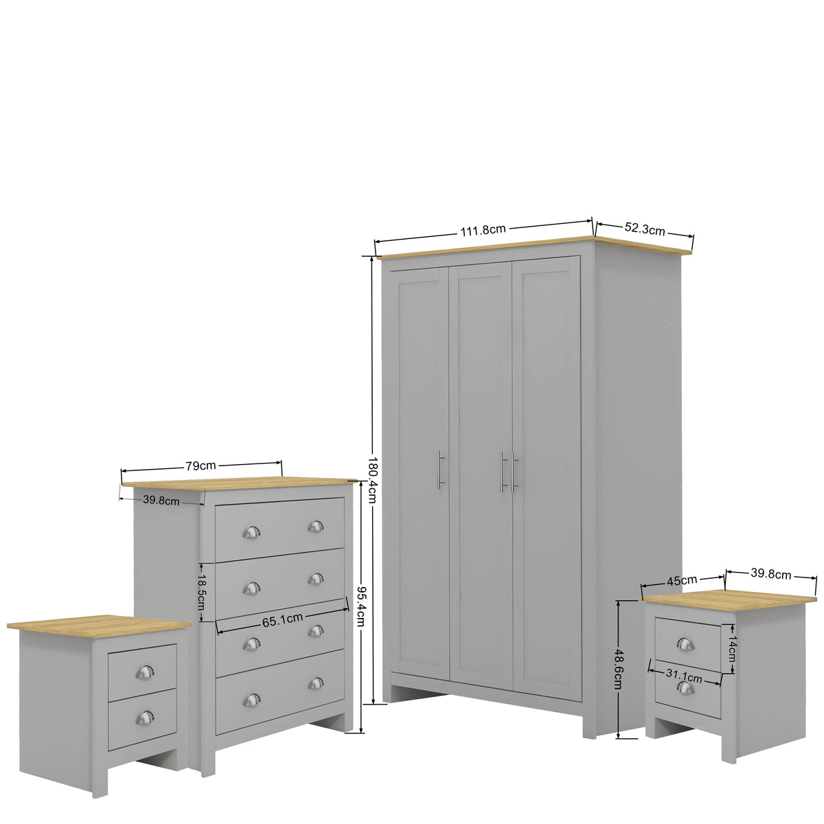 Modern Grey Bedroom Set, Particleboard & MDF - LANCASTER 4PC SET GREY