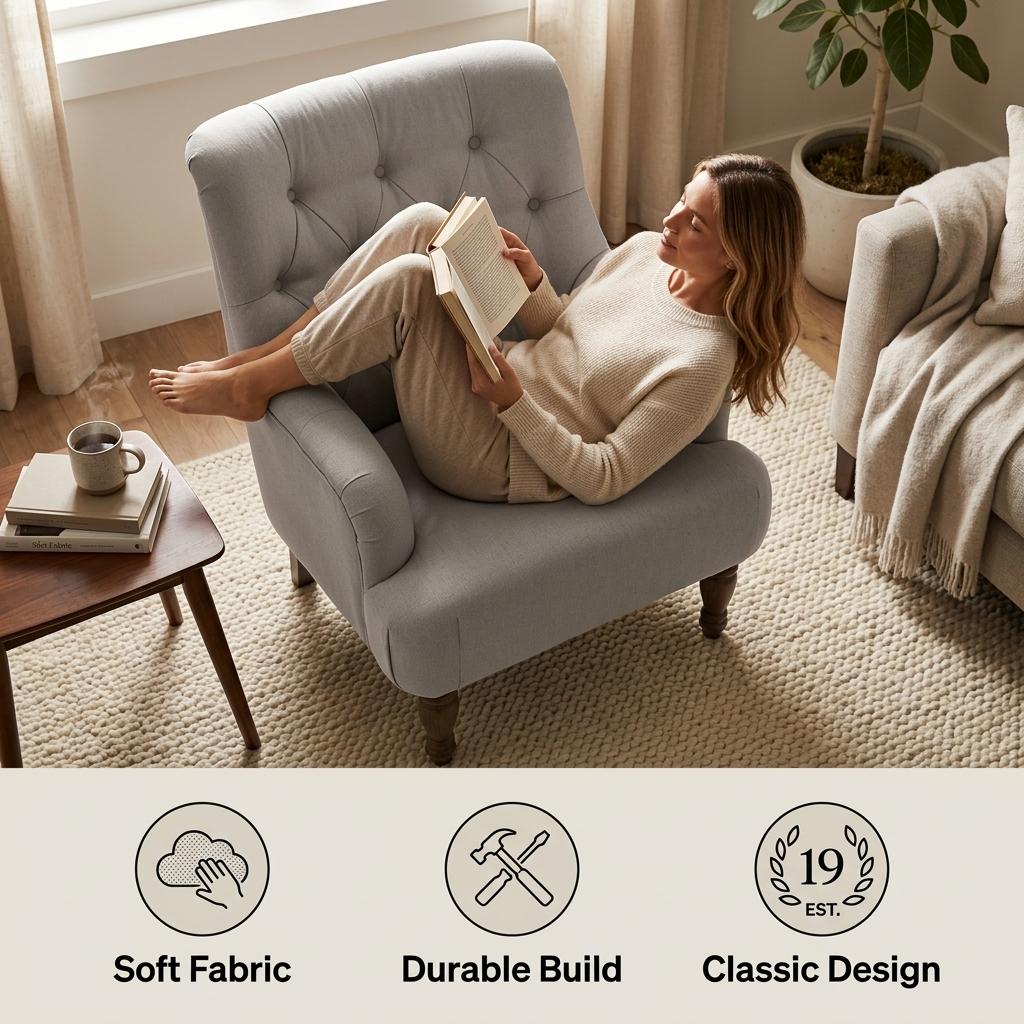 Modern Velvet Accent Chair, Solid Wood Legs - AIMEE GREY