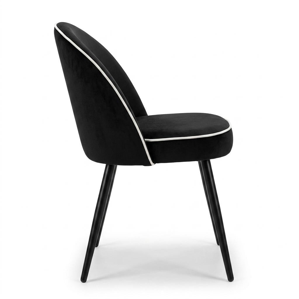 Modern Velvet Dining, Contrast Piping Chair - CAMPAIR BLACK