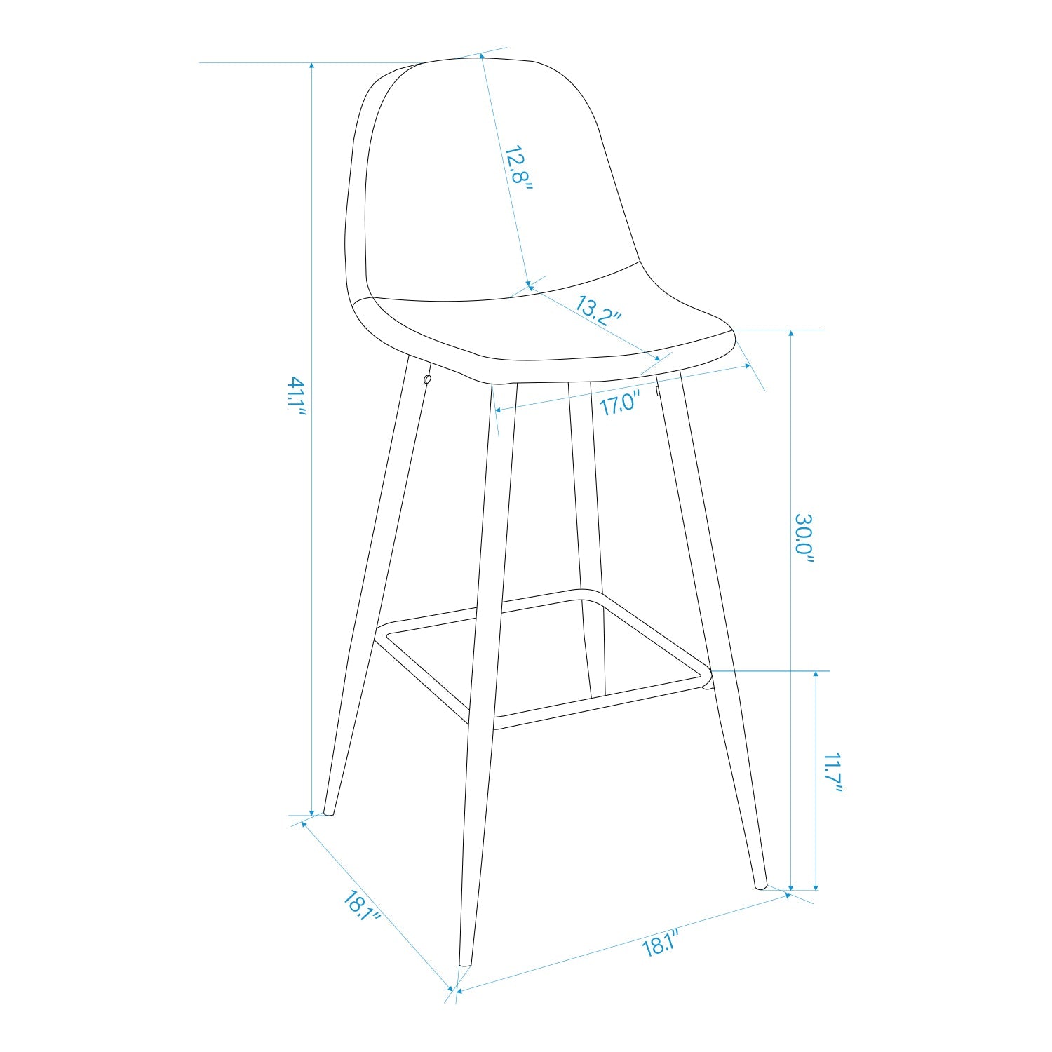Charlton Terry Upholstery Walnut Metal Leg Bar Stool