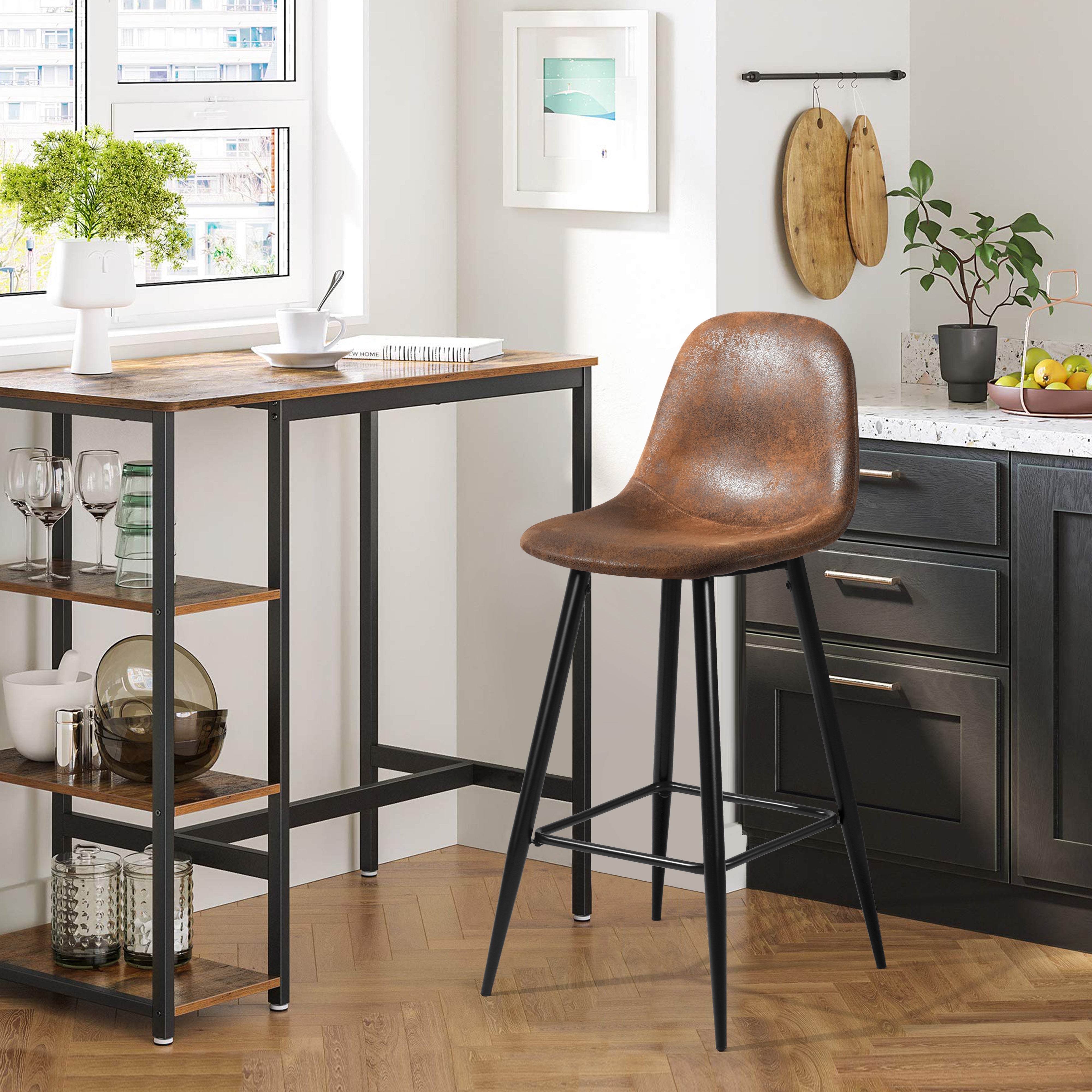 Charlton Terry Upholstery Walnut Metal Leg Bar Stool