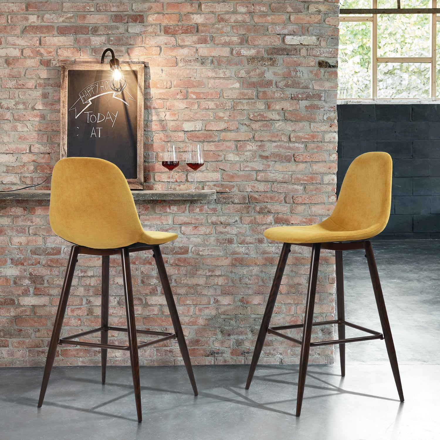 Charlton Terry Upholstery Walnut Metal Leg Bar Stool