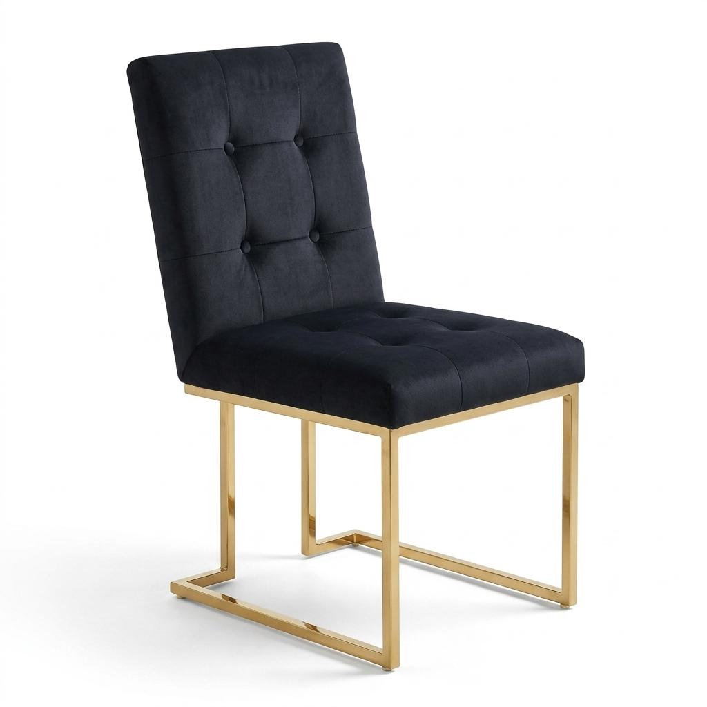 Modern Velvet Dining Chair, Gold Chrome Legs - FALLON BLACK