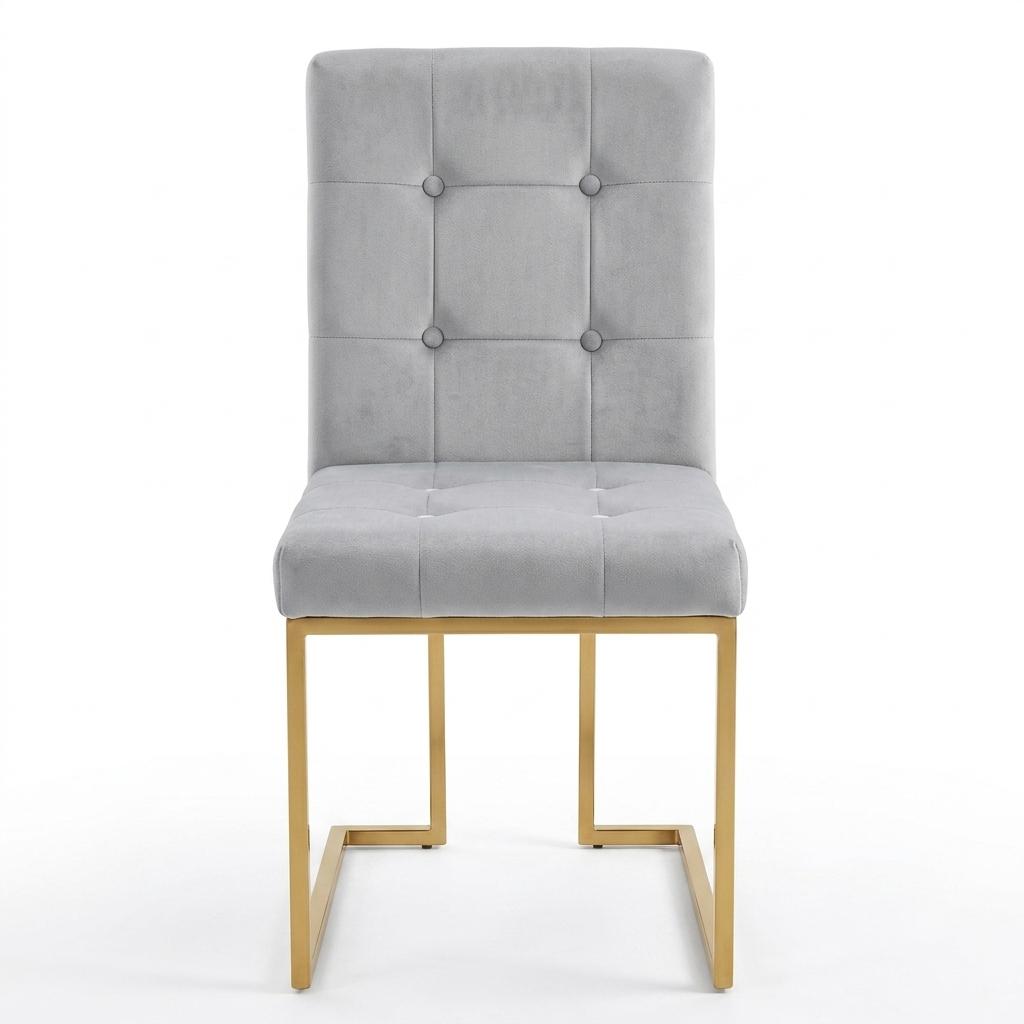 Modern Velvet Dining Chair, Gold Chrome Legs - FALLON GREY