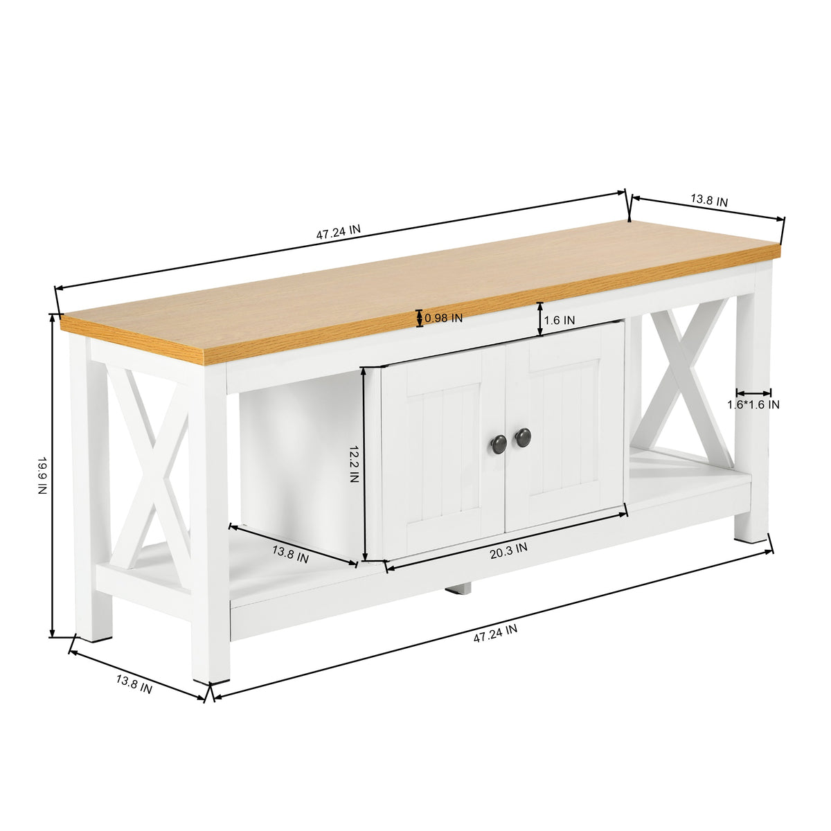 Modern White MDF TV Stand, Thickened Frame - FARM TV STAND A