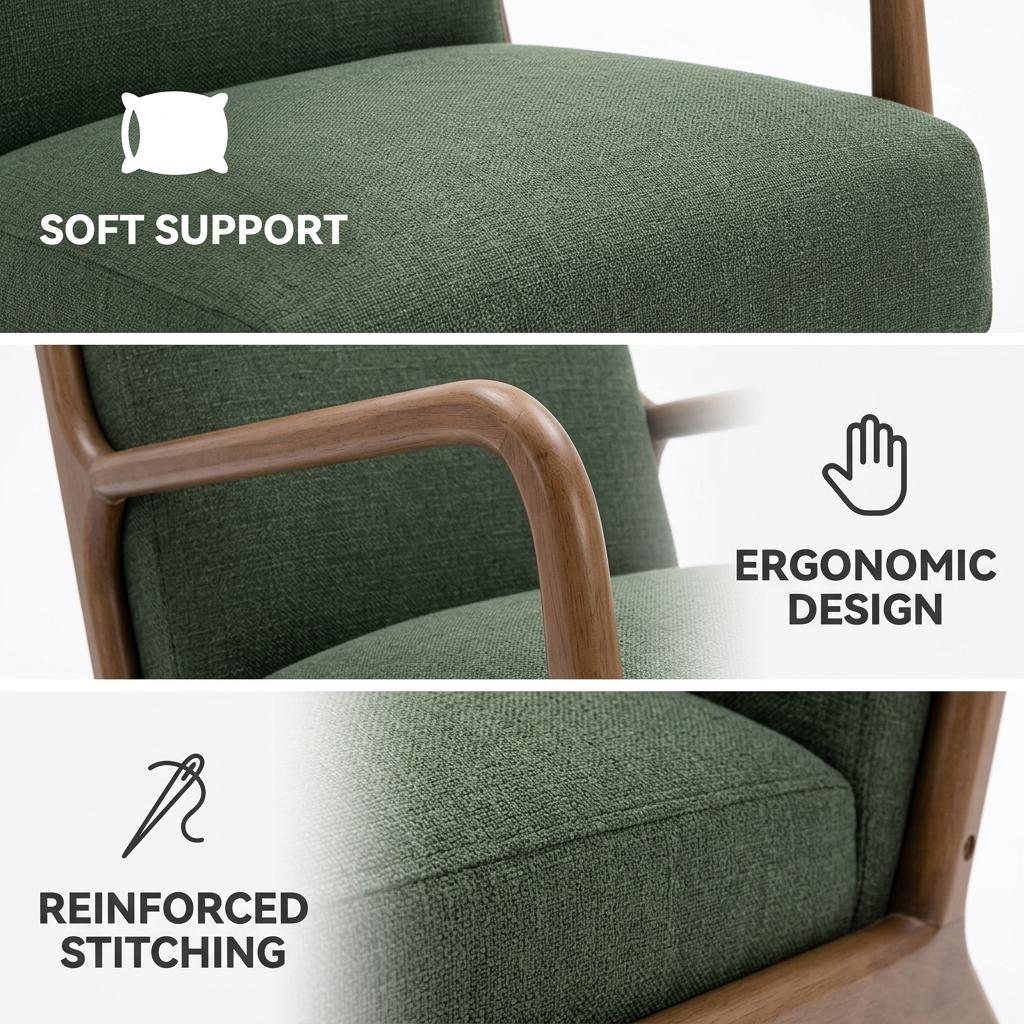 Modern Green Fabric Accent, Walnut Wood Frame - FLETCHER WOOD GREEN