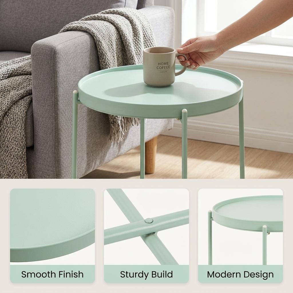 Modern Accent Table, Plastic Top & Metal Legs - FLINT PLASTIC LGR