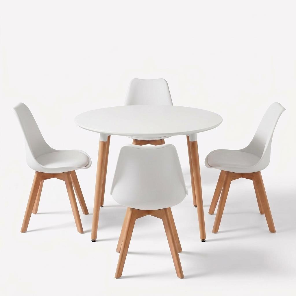Modern White Dining Set, MDF & PU - Frankfurt Round Set