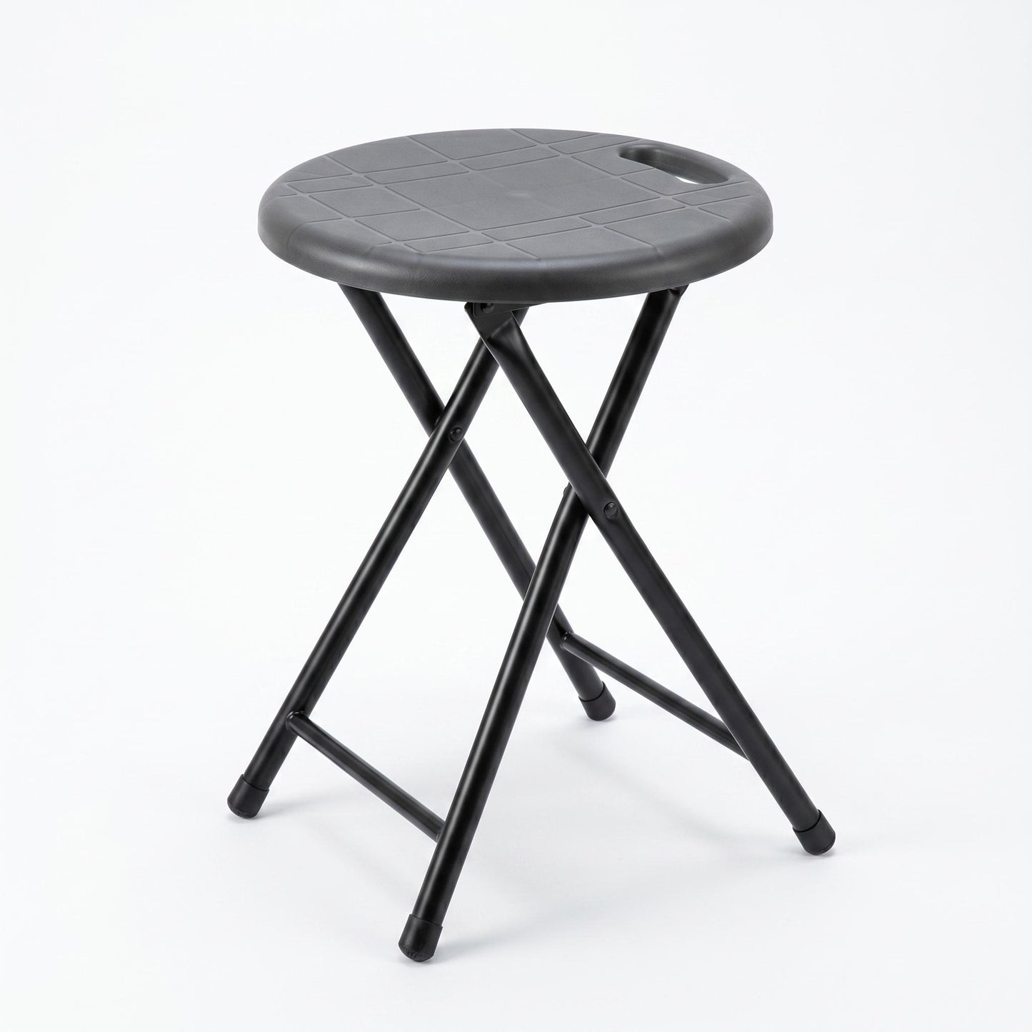 Modern Folding Stool, Metal Tube & Plastic Seat - GAINES HANDLE BLACK