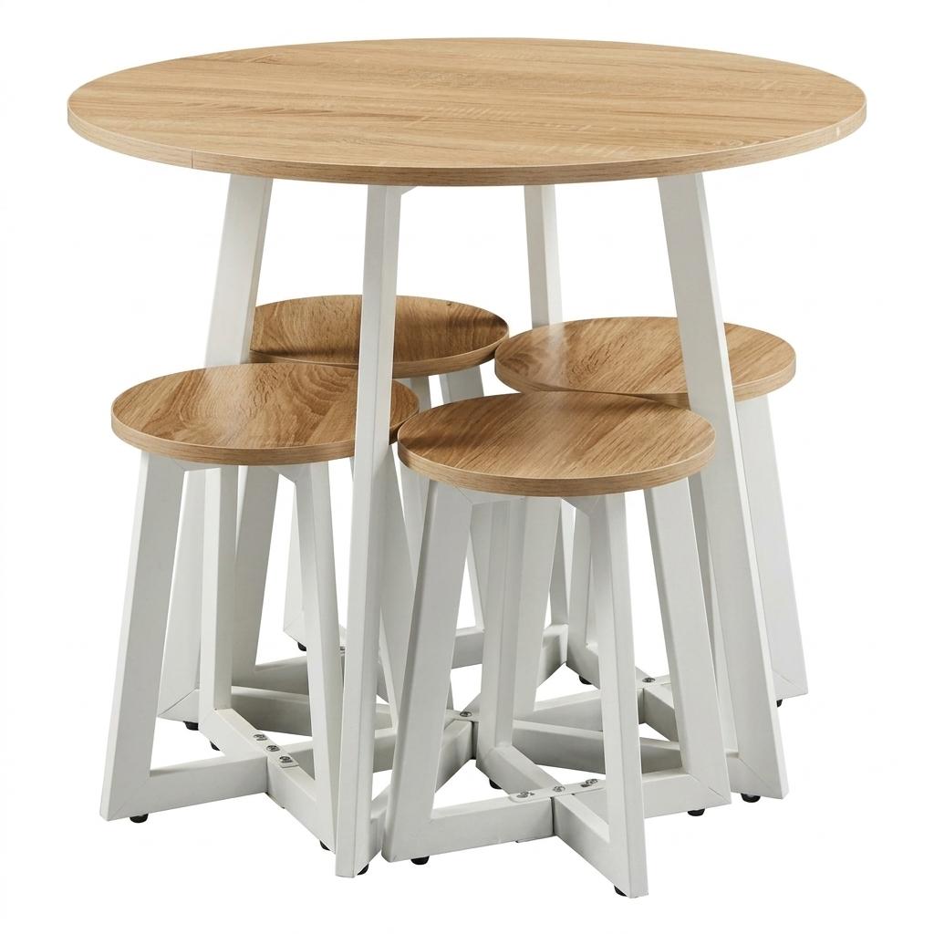 Modern Oak White Dining Set, MDF Table & Stools - KES DIN SET A