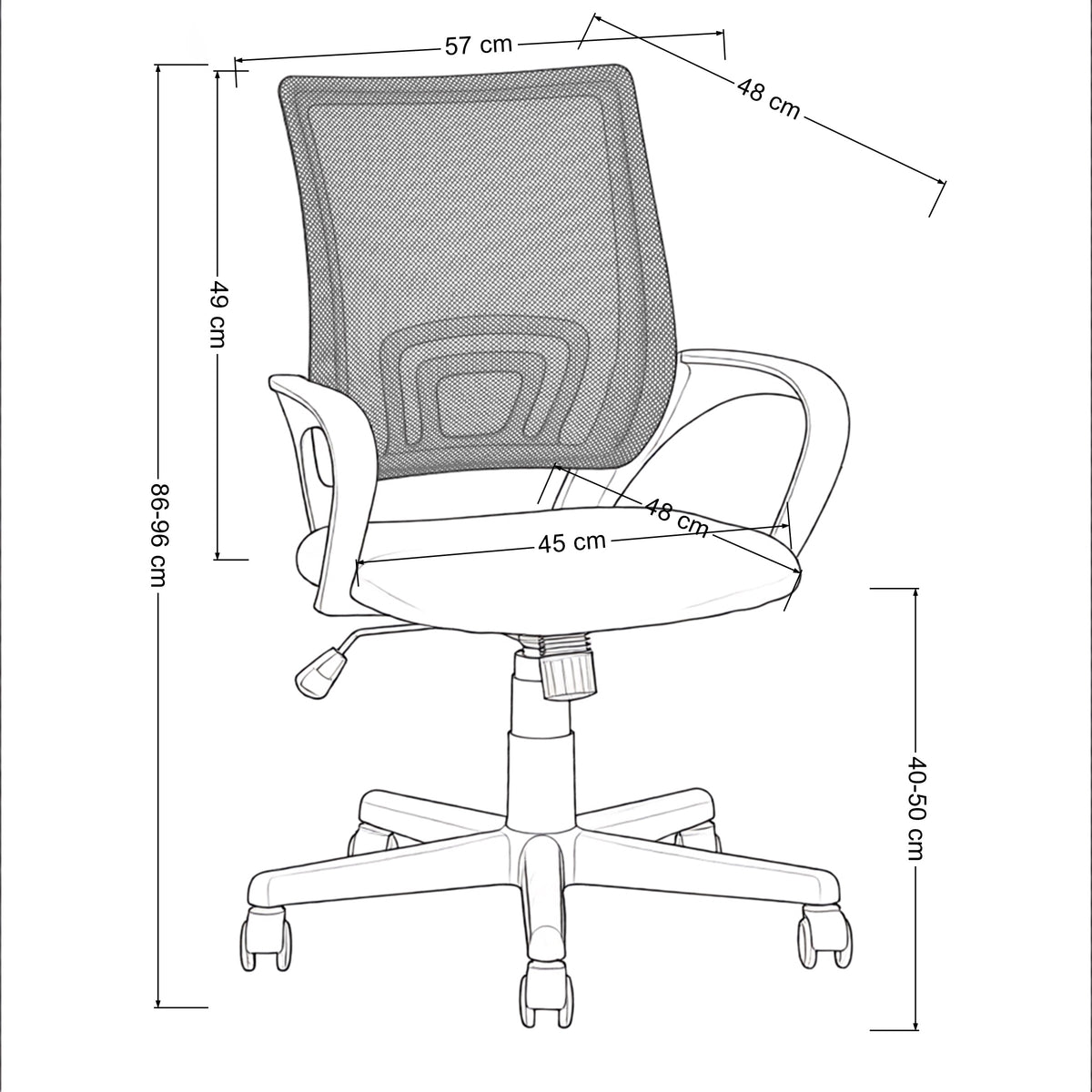 Modern Mesh Office Chair, Ergonomic Adjustable Seat - KITE BLACK W