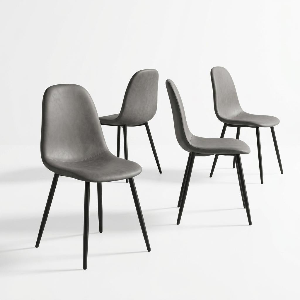 Modern Grey Dining Chair Set, Metal Frame - LUNIN GREY V2 4PCS