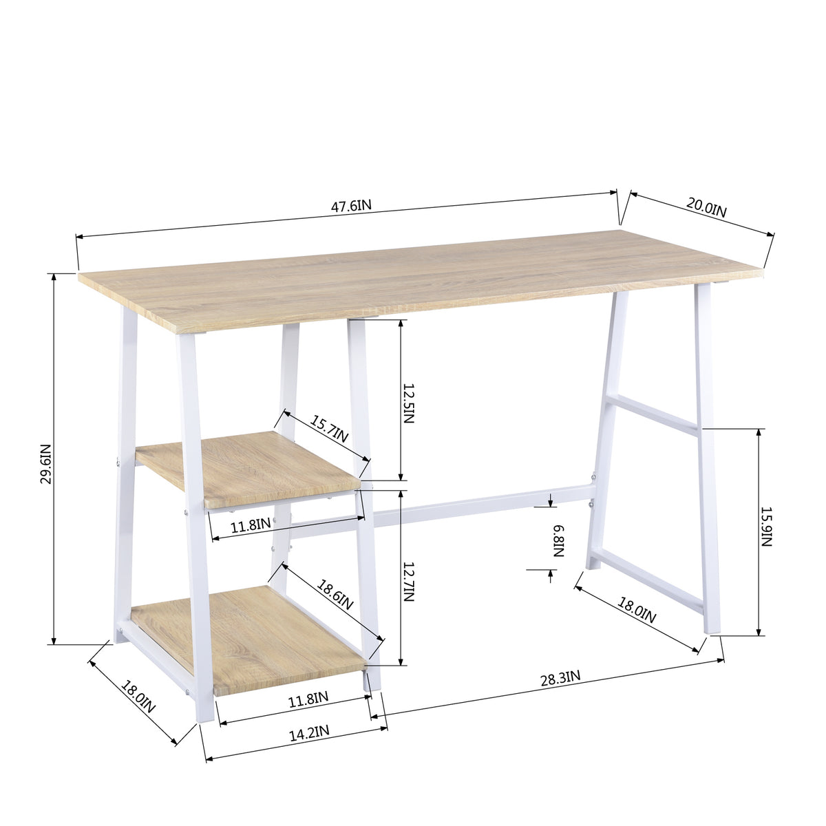 Modern Oak Desk, MDF & Metal Frame - MCGHEE OAK A