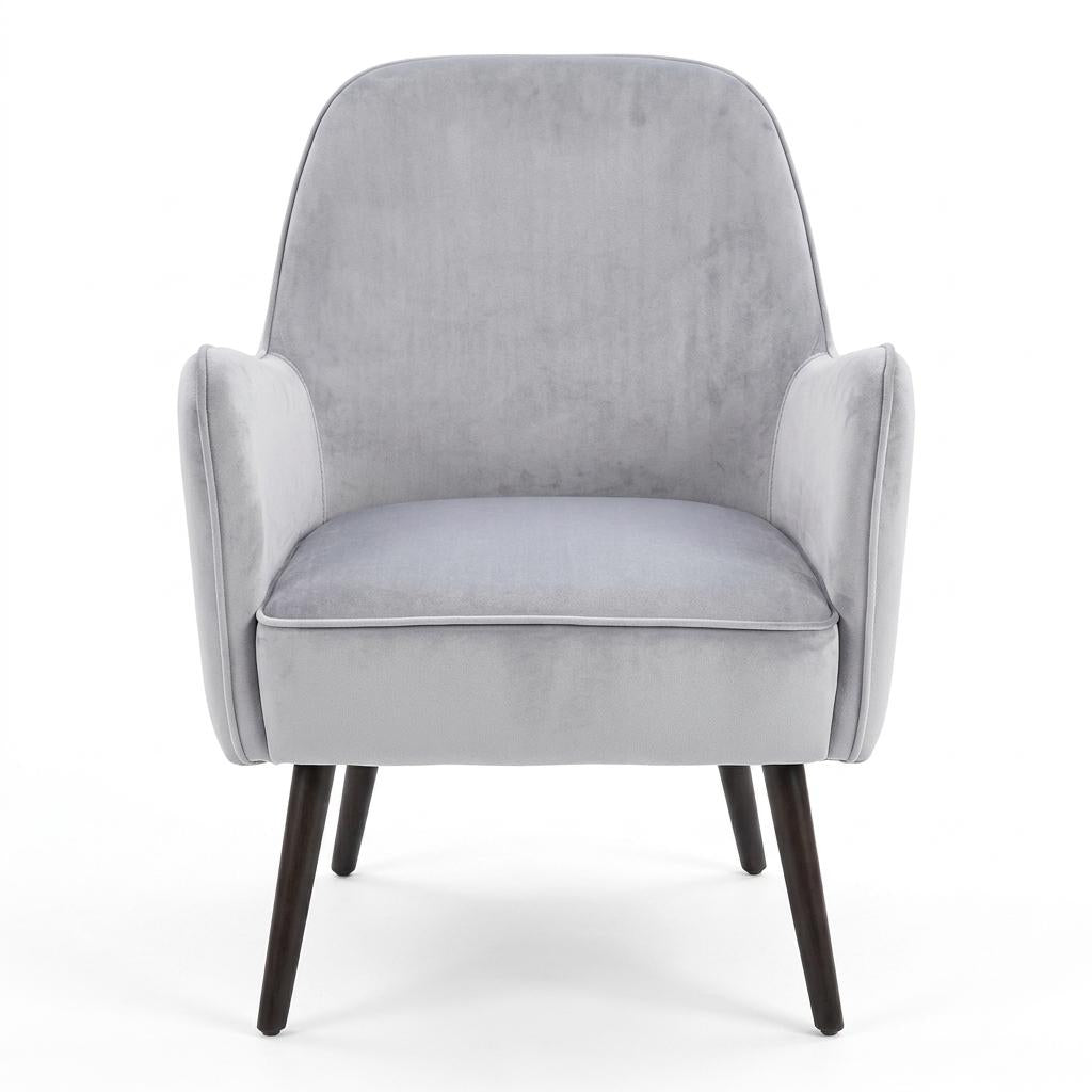 Modern Accent Velvet Chair, Mid Grey Upholstery - RELPHE MID GREY