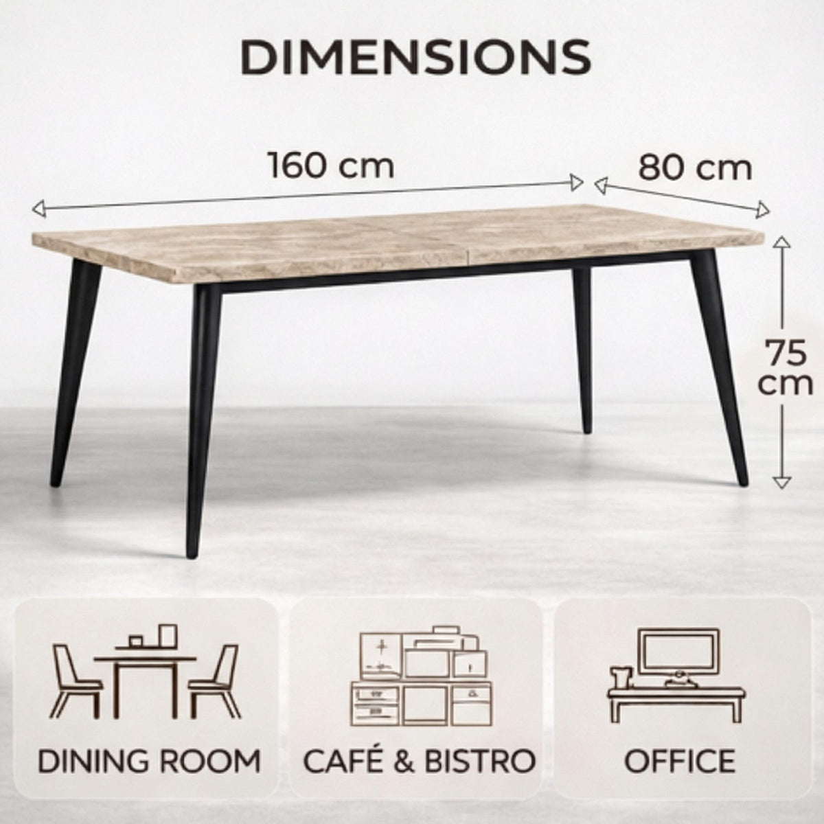 Modern Minimalist Yellow Travertine Effect Finish Dining Table - SERAPH TRAVERTINE