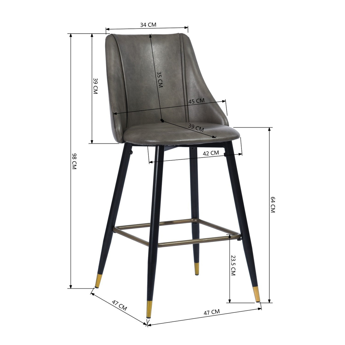 Smeg Bar Dark Brown Pu Black Gold Leg Bar Stool