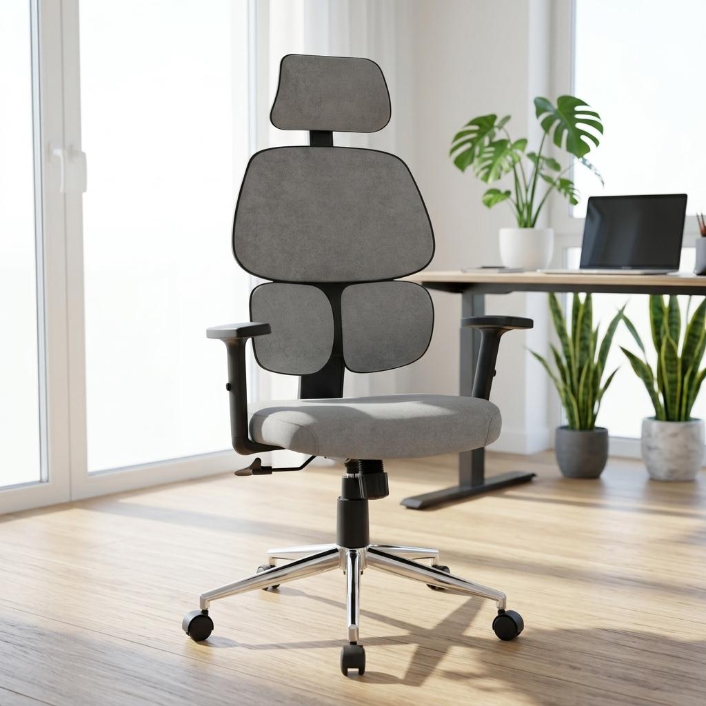 Modern Ergonomic Office Chair, Adjustable Grey Fabric - TIKITERE GRIS