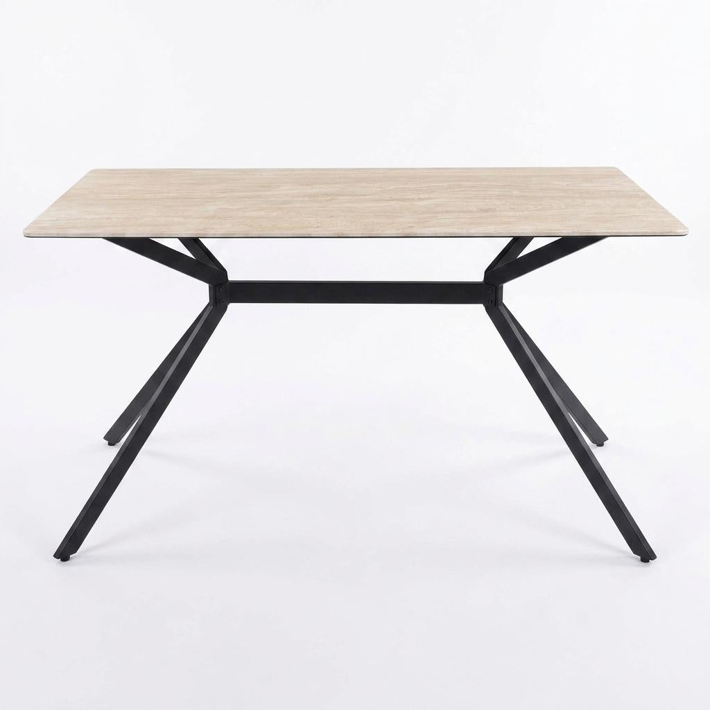 Modern Dining Table, Sintered Stone Top, Warm Grey Metal Legs - TOMIC 140 BEIGE
