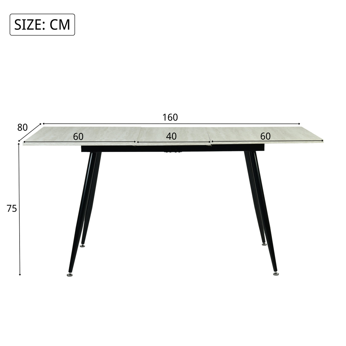 White Travertine Extendable Dining Table – WHALEN WHITE TRAVERTINE STRETCH TABLE BLACK LEG