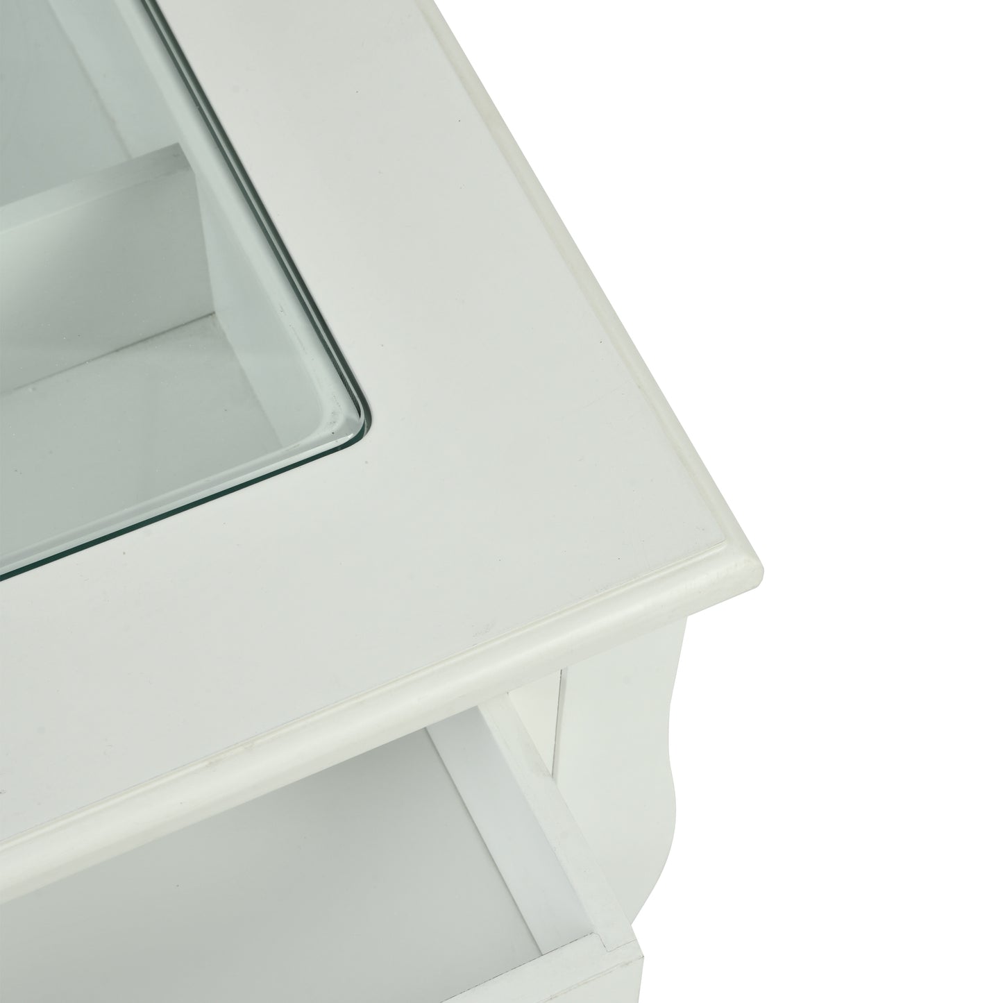 Elegant White Coffee Table with Glass Top and Drawer – XENO