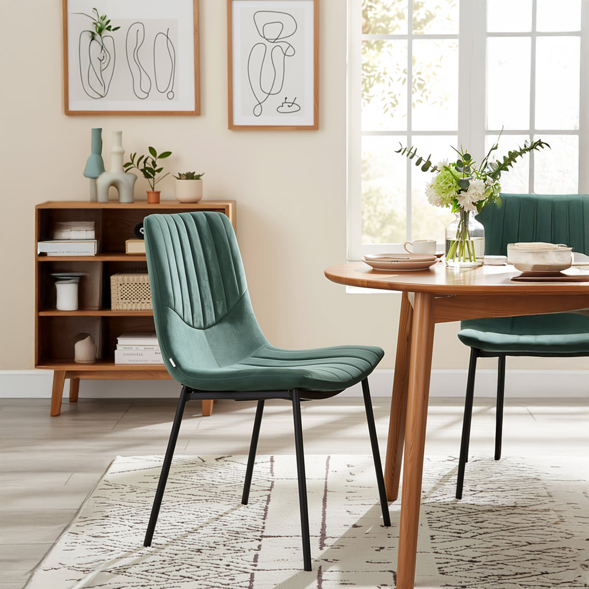 Adustiosis Modern Velvet Dining Chair, Black Painted Frame - ZORIX