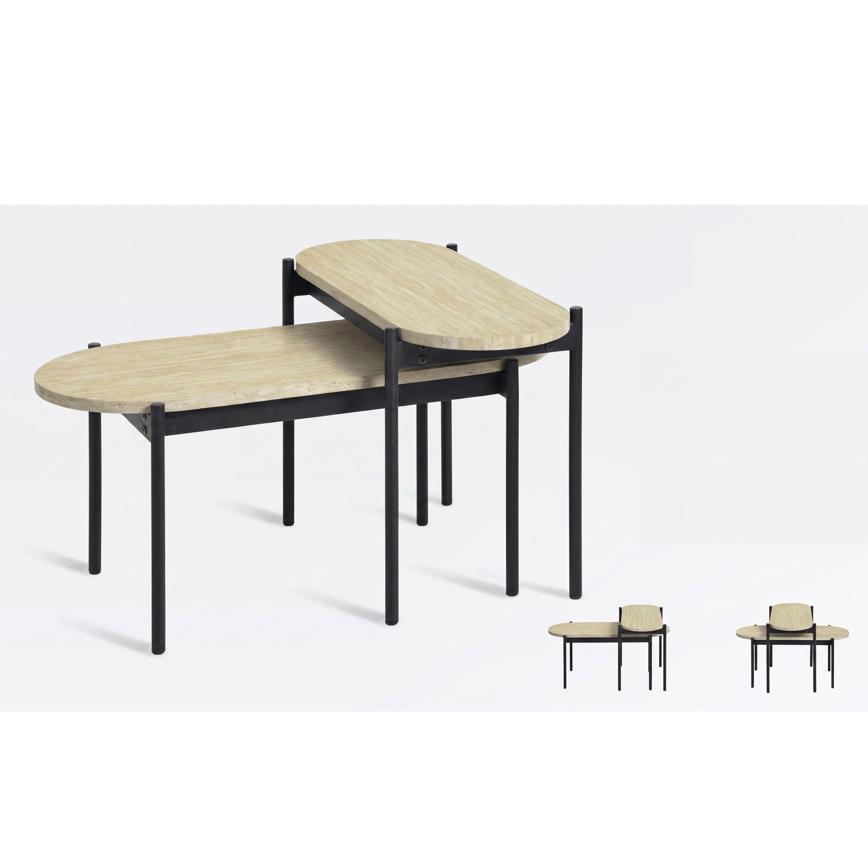 Modern Nesting Table Set, Melamine MDF & Iron Frame - CRUDRANS TRAVERTINE