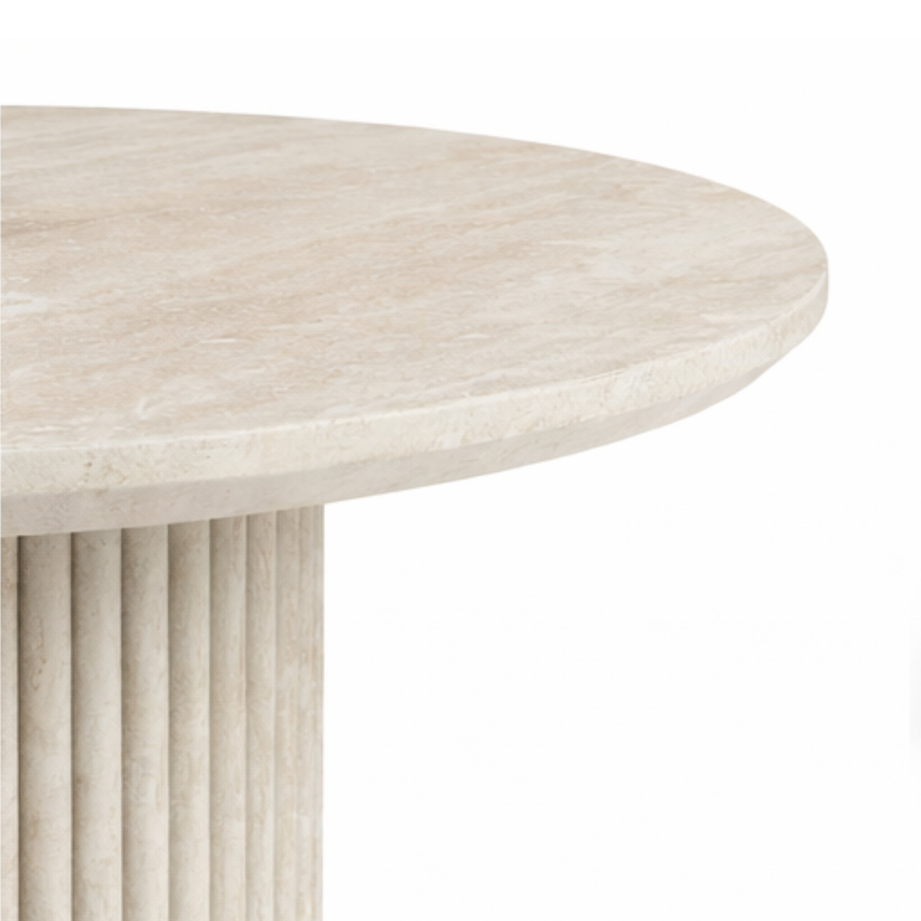 Round Dining Table with Yellow Travertine Effect Melamine Finish and Fluted Pedestal Base - ROWAN