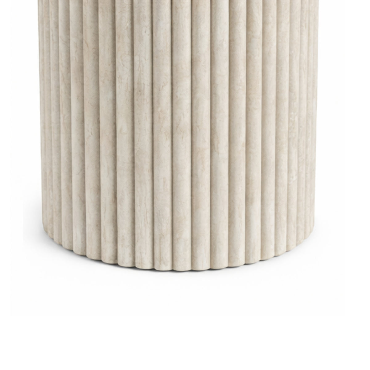 Round Dining Table with Yellow Travertine Effect Melamine Finish and Fluted Pedestal Base - ROWAN