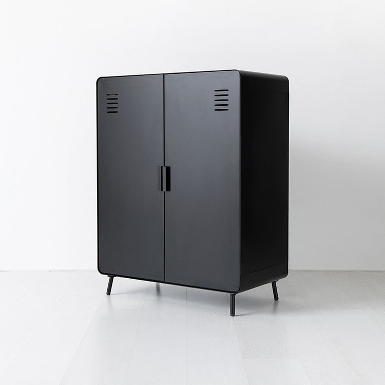Modern Black Steel Storage, Double Door Cabinet - WALNUT 2 DOORS BLACK