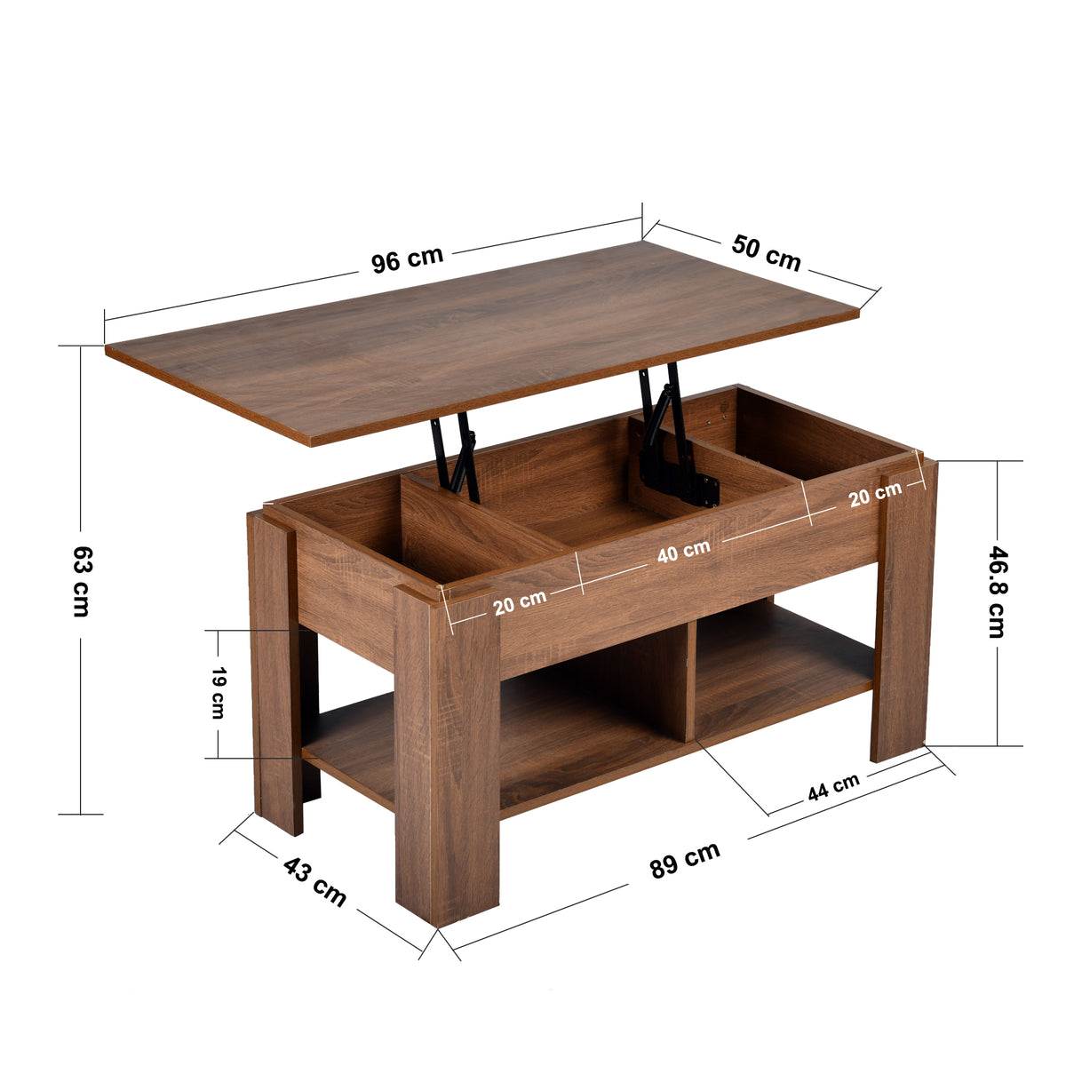 Modern Lift-Top Table, Brown Particle Board - ELOT BROWN 96