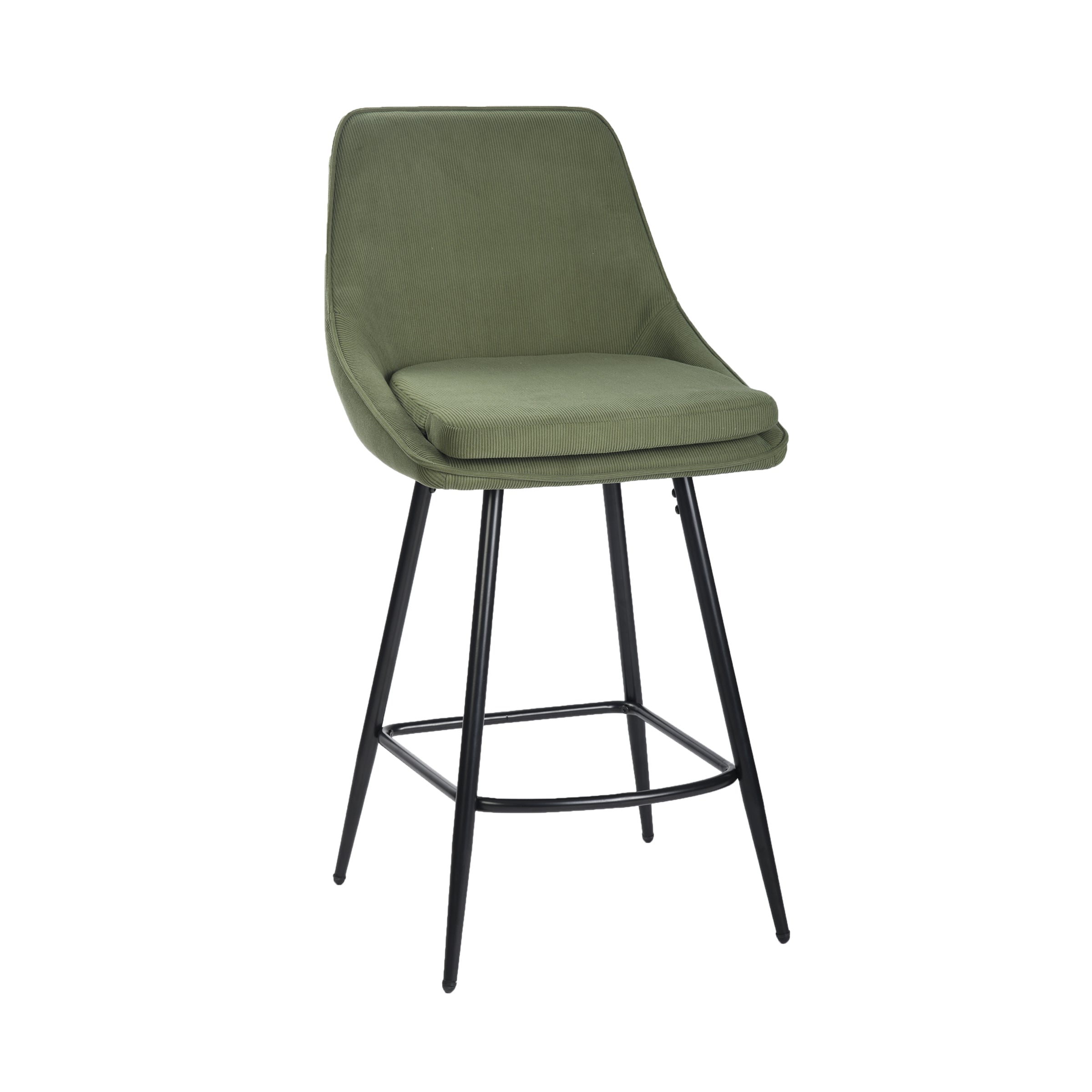 Modern Corduroy Bar Stool, Metal Frame - LAKERS H66 GREEN