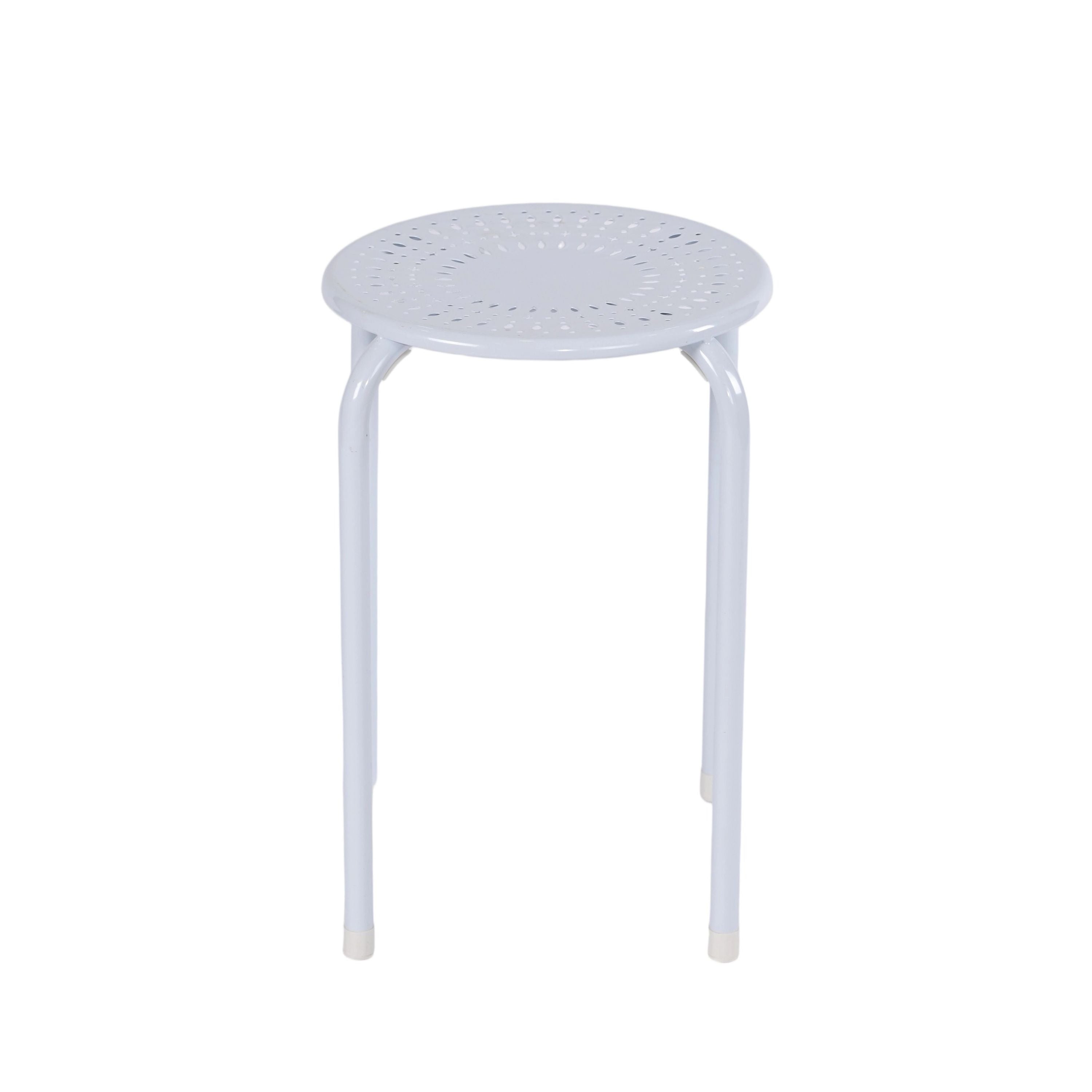 Modern Minimalist Metal Stool, Powder Coated Finish - LEMON DRIPS WHITE