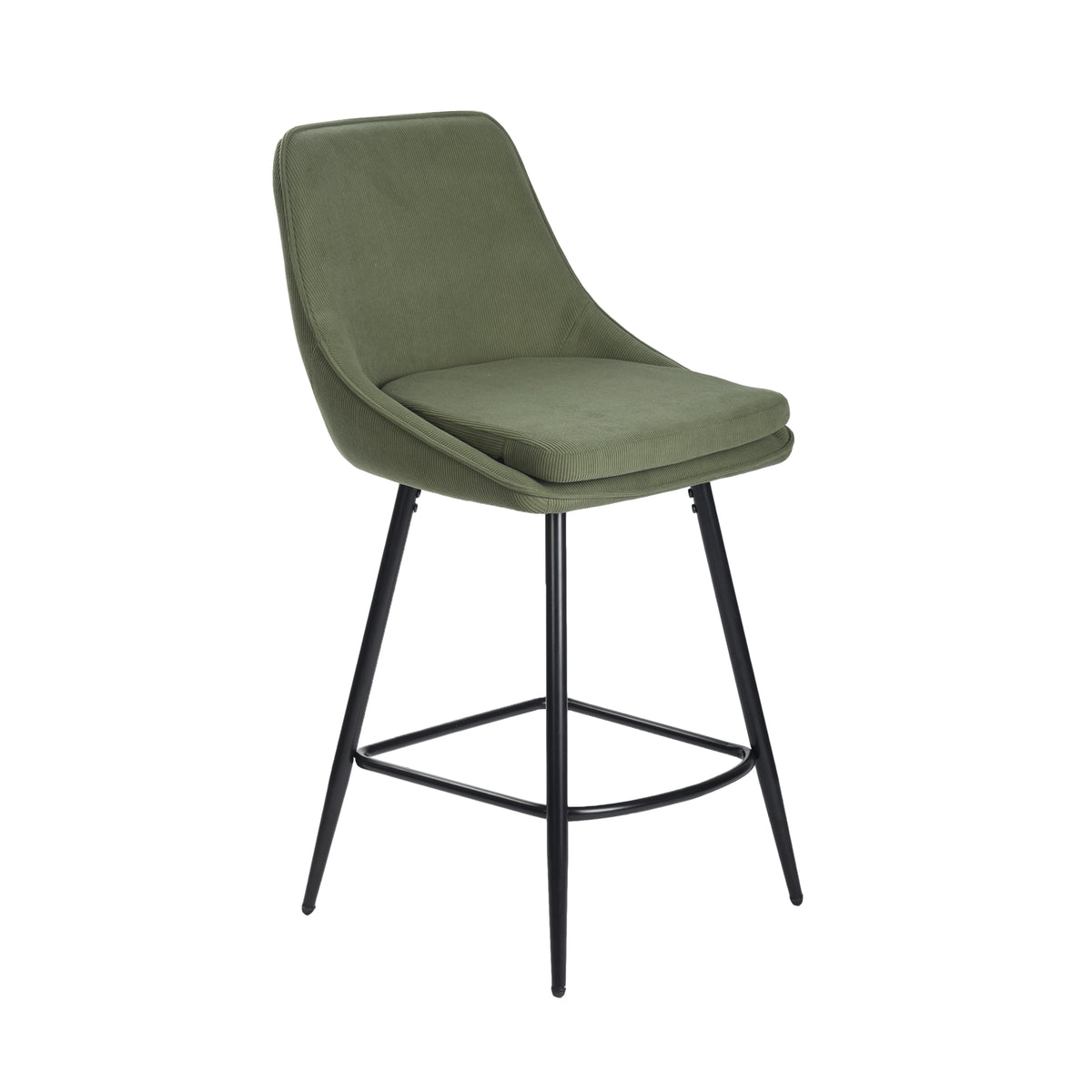 Modern Corduroy Bar Stool, Metal Frame - LAKERS H66 GREEN
