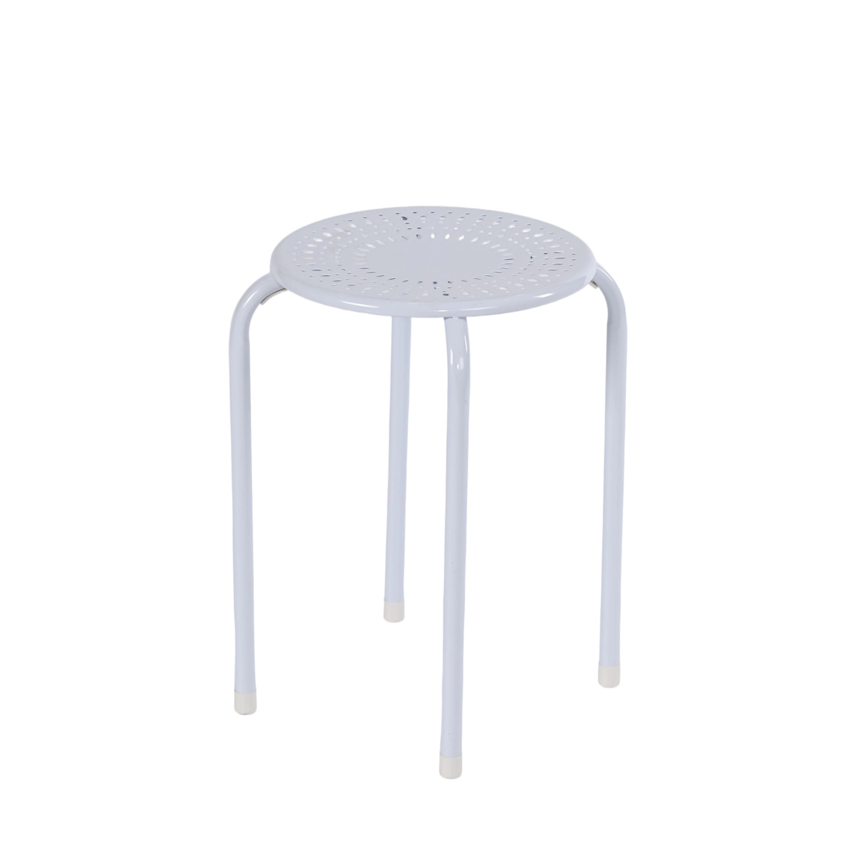 Modern Minimalist Metal Stool, Powder Coated Finish - LEMON DRIPS WHITE