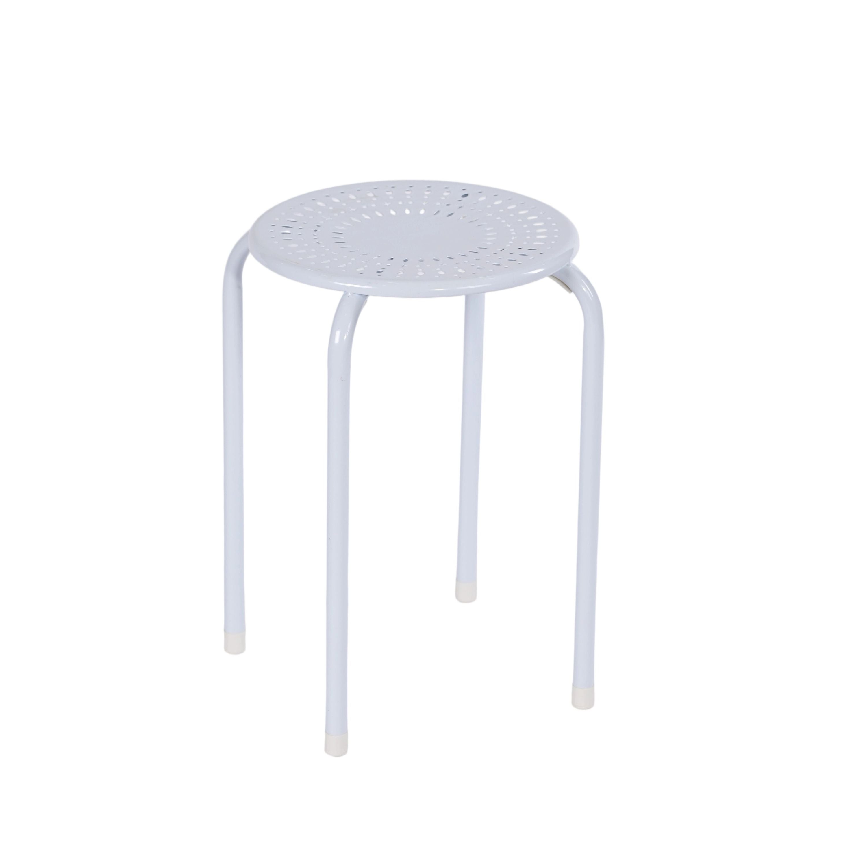Modern Minimalist Metal Stool, Powder Coated Finish - LEMON DRIPS WHITE