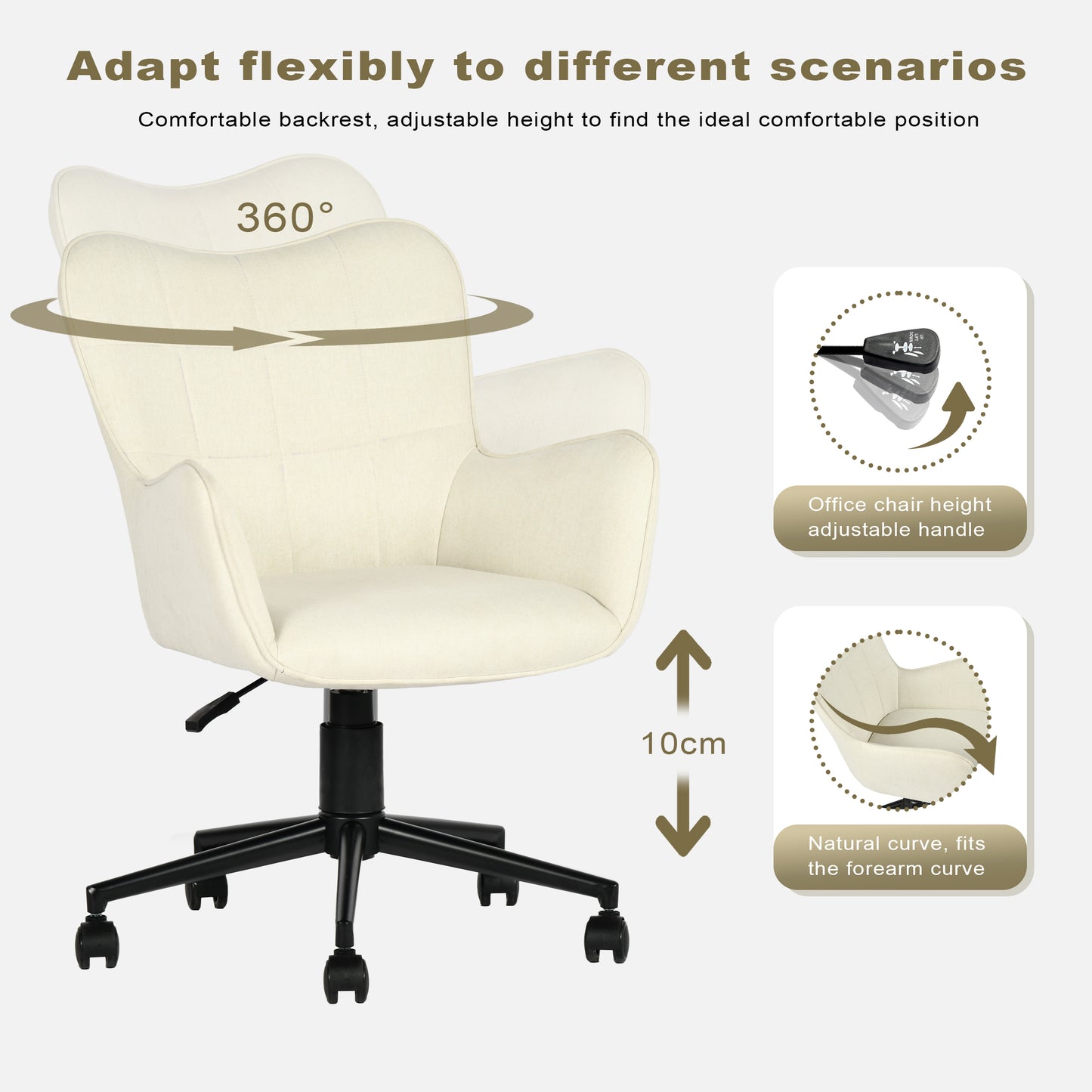 Modern Ergonomic Office Chair, Fabric Upholstery – KASA BEIGE