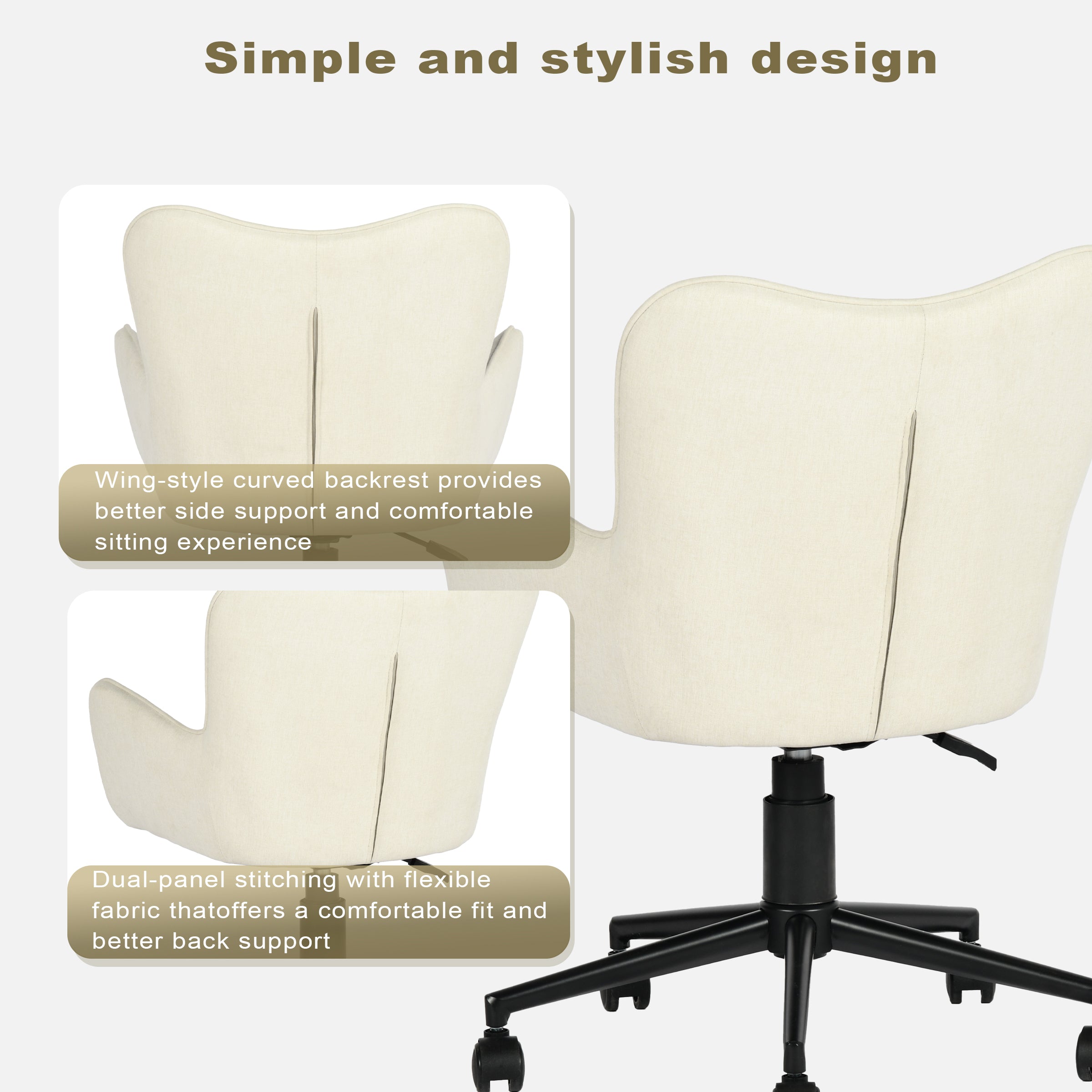 Modern Ergonomic Office Chair, Fabric Upholstery - KASA BEIGE