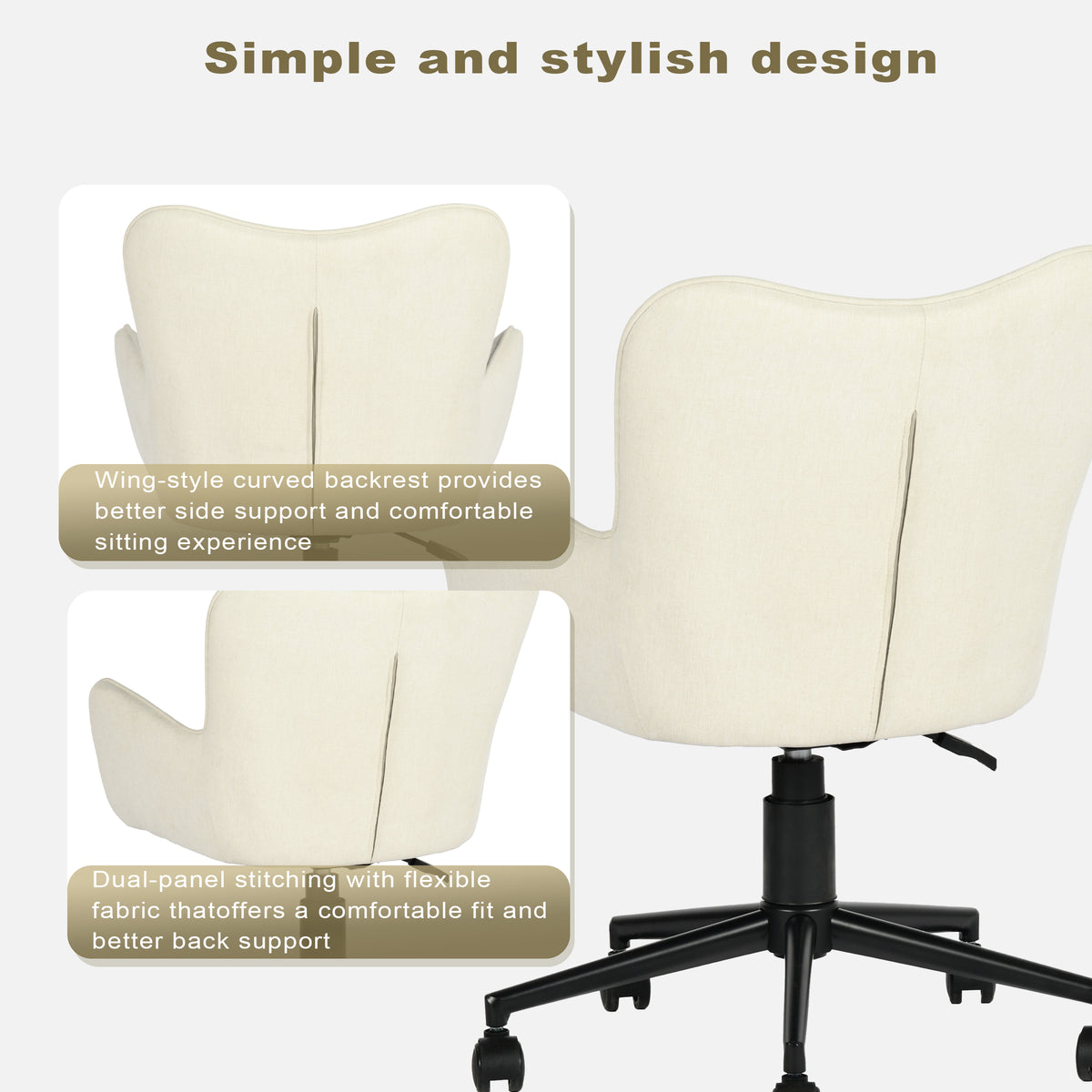 Modern Ergonomic Office Chair, Fabric Upholstery - KASA BEIGE