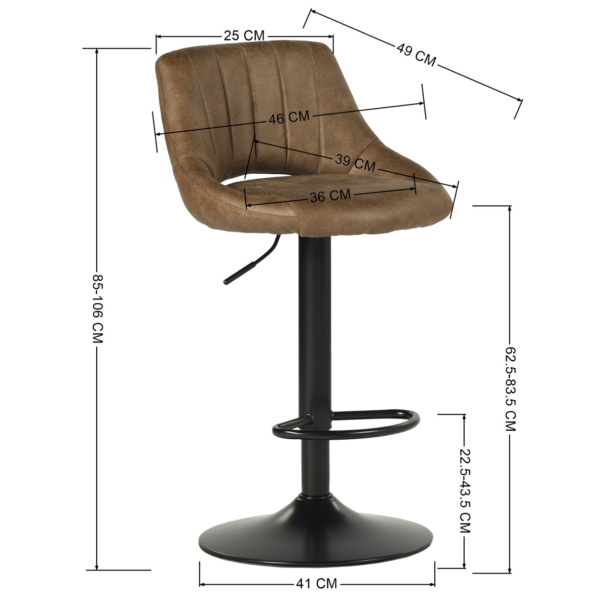 Modern Bar Stool, Fabric Adjustable Seat - AFRA BAR