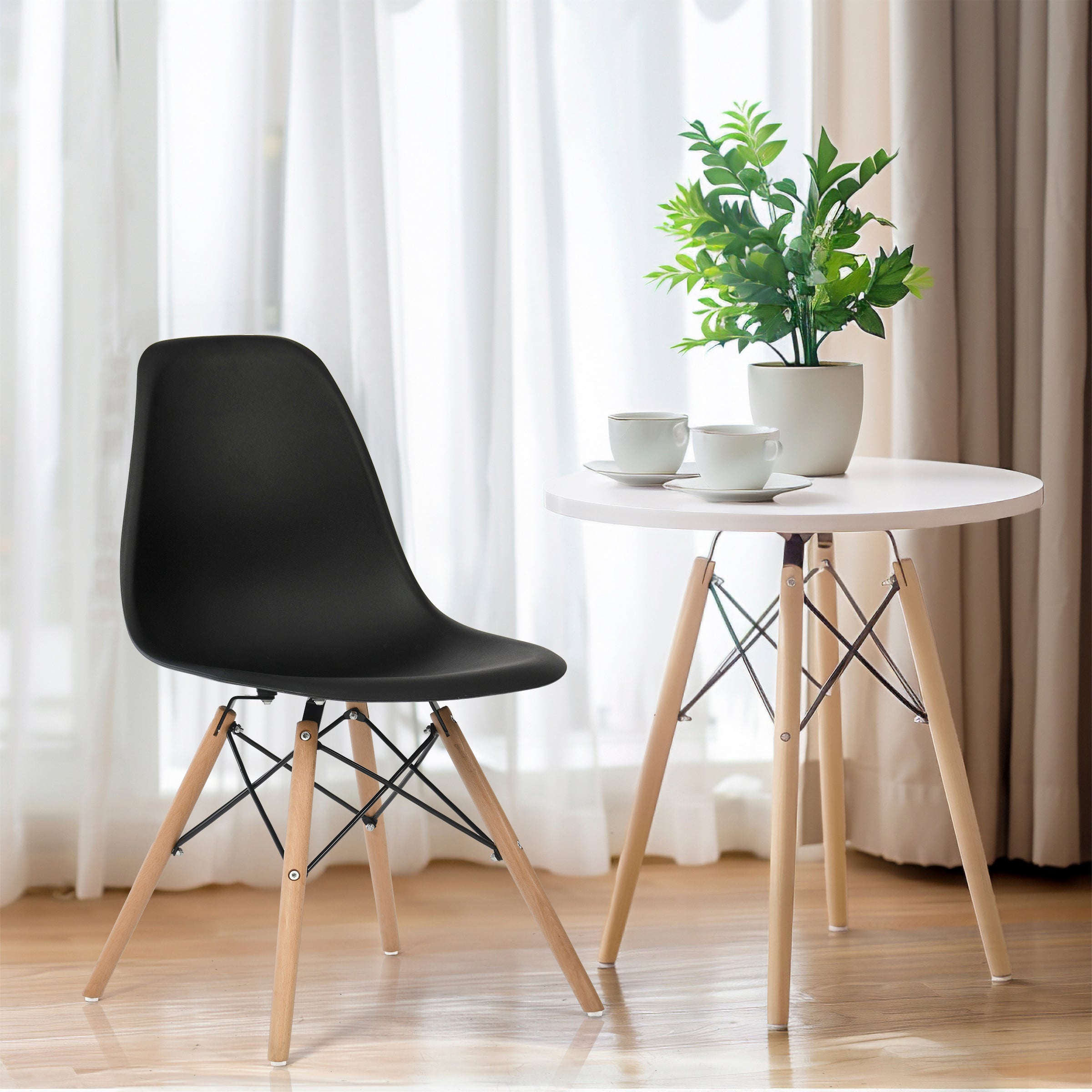 Modern Minimalist Dining Chair, Black PP & Beech, - RICO BLACK