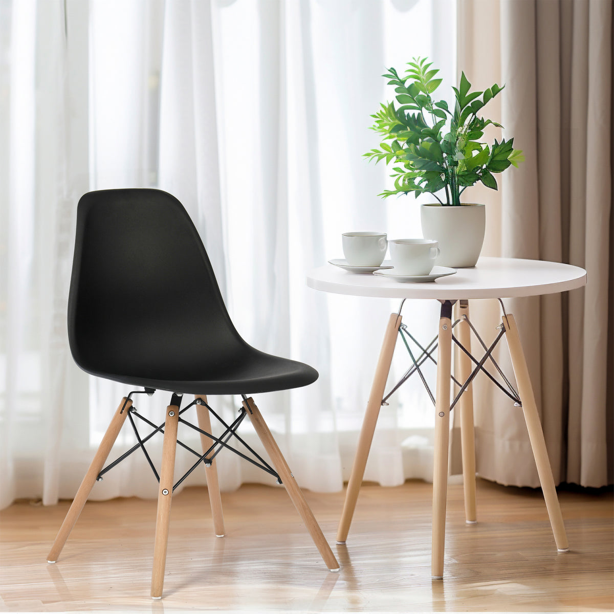Modern Minimalist Dining Chair, Black PP & Beech, - RICO BLACK