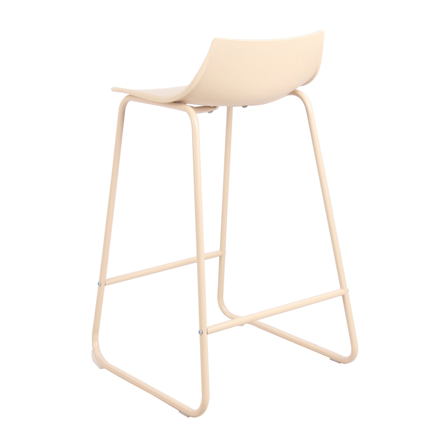 Modern Beige Bar Stool Set, PP Seat & Metal Legs - LAMER BEIGE 2PCS