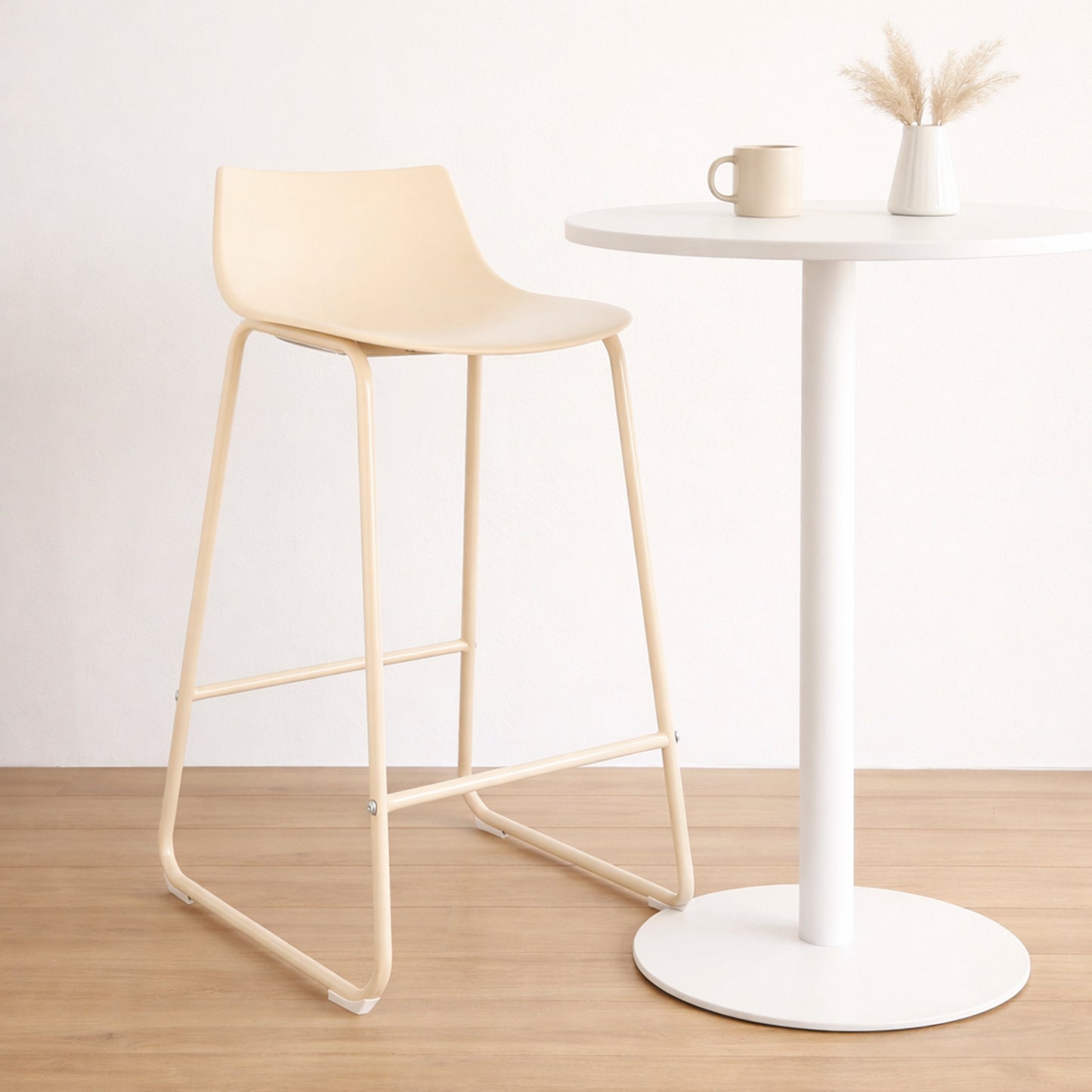 Modern Beige Bar Stool Set, PP Seat & Metal Legs - LAMER BEIGE 2PCS