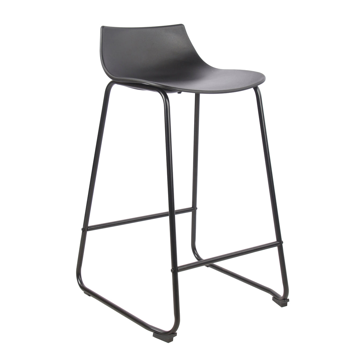 Modern Black Bar Stool Set, PP Seat & Metal Legs - LAMER BLACK 2PCS