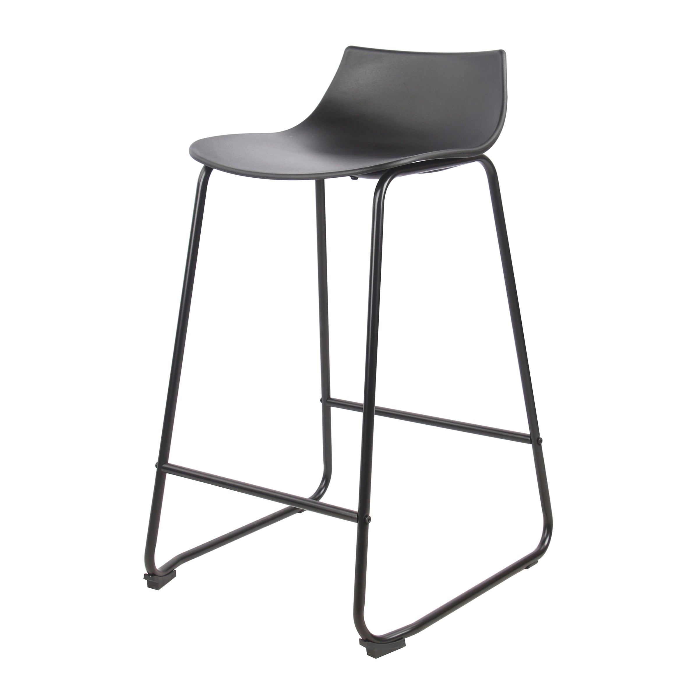 Modern Black Bar Stool Set, PP Seat & Metal Legs - LAMER BLACK 2PCS