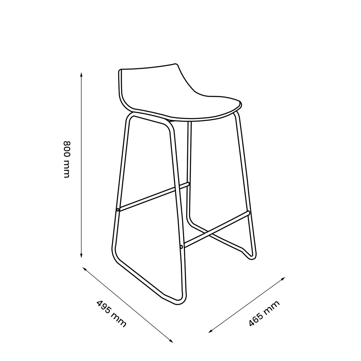 Modern Black Bar Stool Set, PP Seat & Metal Legs - LAMER BLACK 2PCS