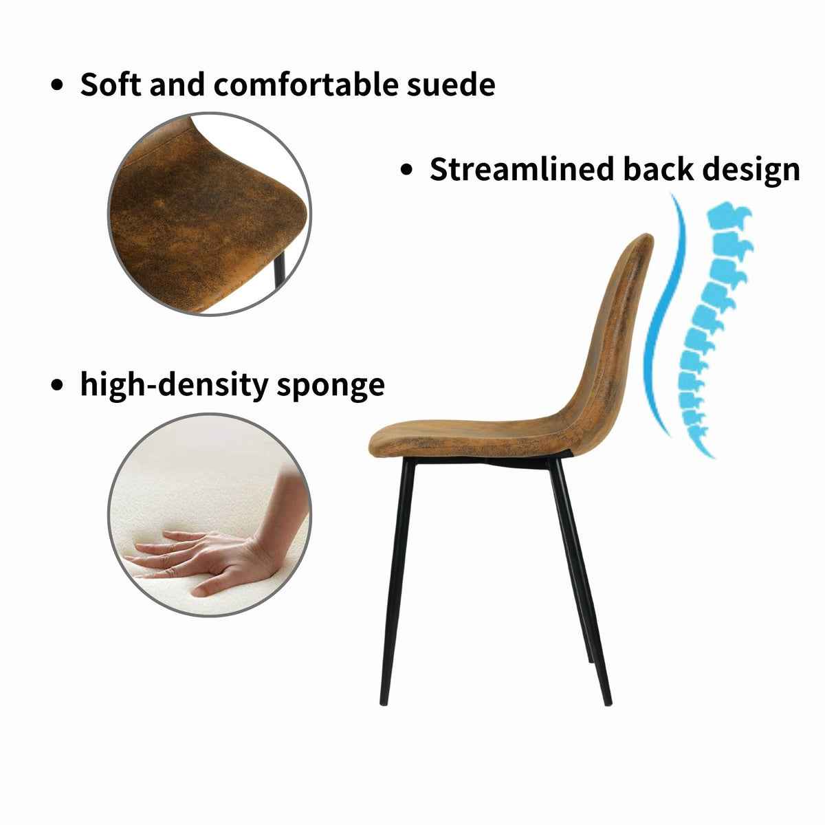 Modern Suede Dining Chair, Metal Frame - CHARLTON SUEDE BROWN FRASERS