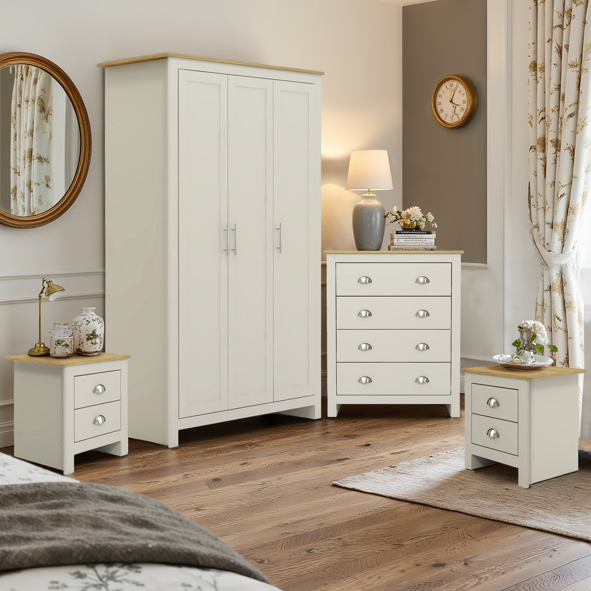 Modern Bedroom Set, Particleboard & MDF, 4-Piece - LANCASTER Beige